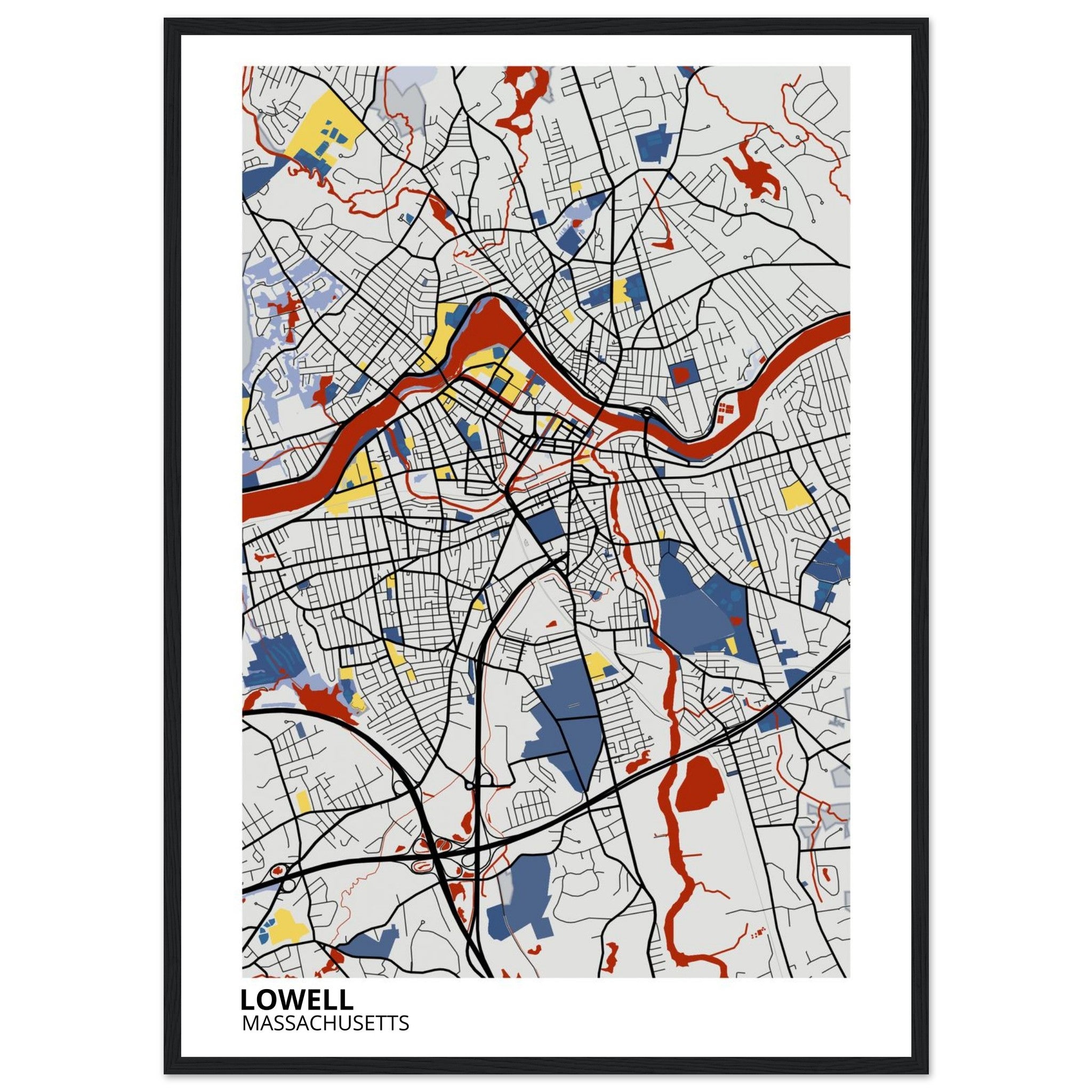 Lowell Massachusetts City Map Poster | Custom Map Art Print - Ink And Atlas