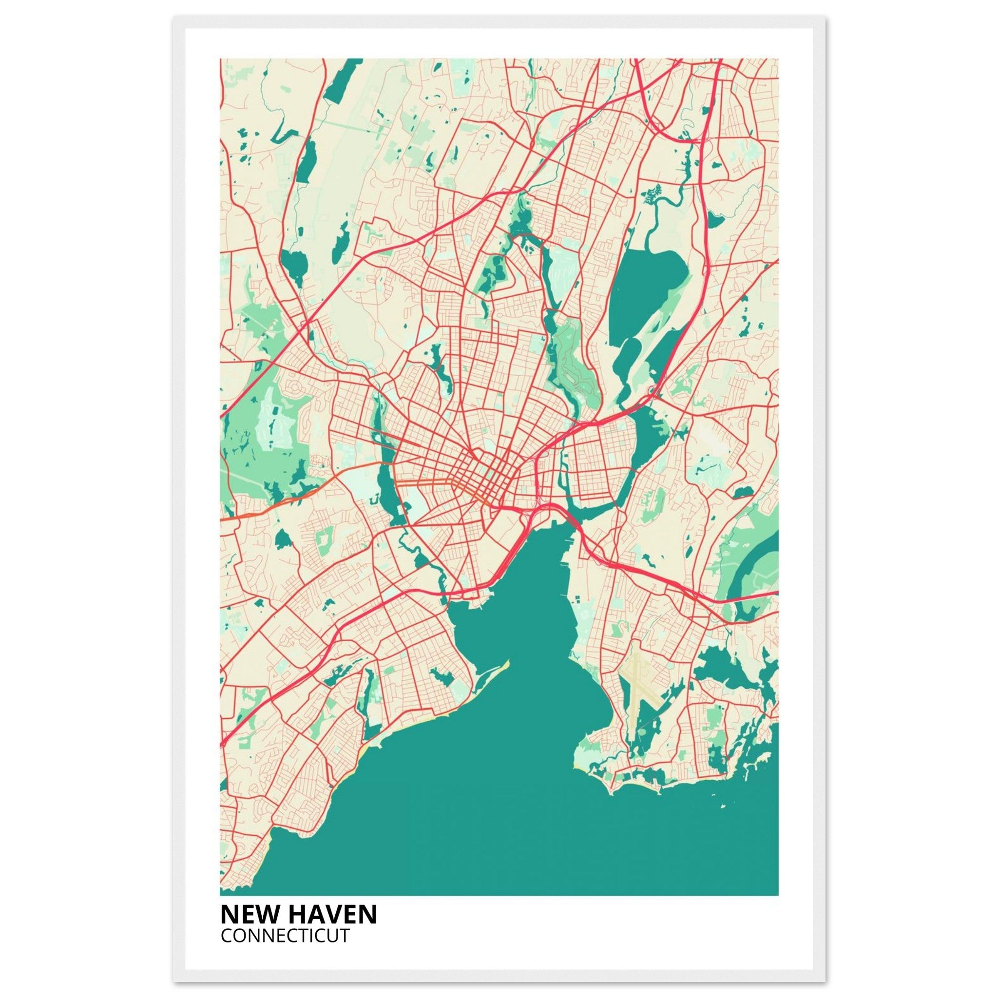 new haven map poster print