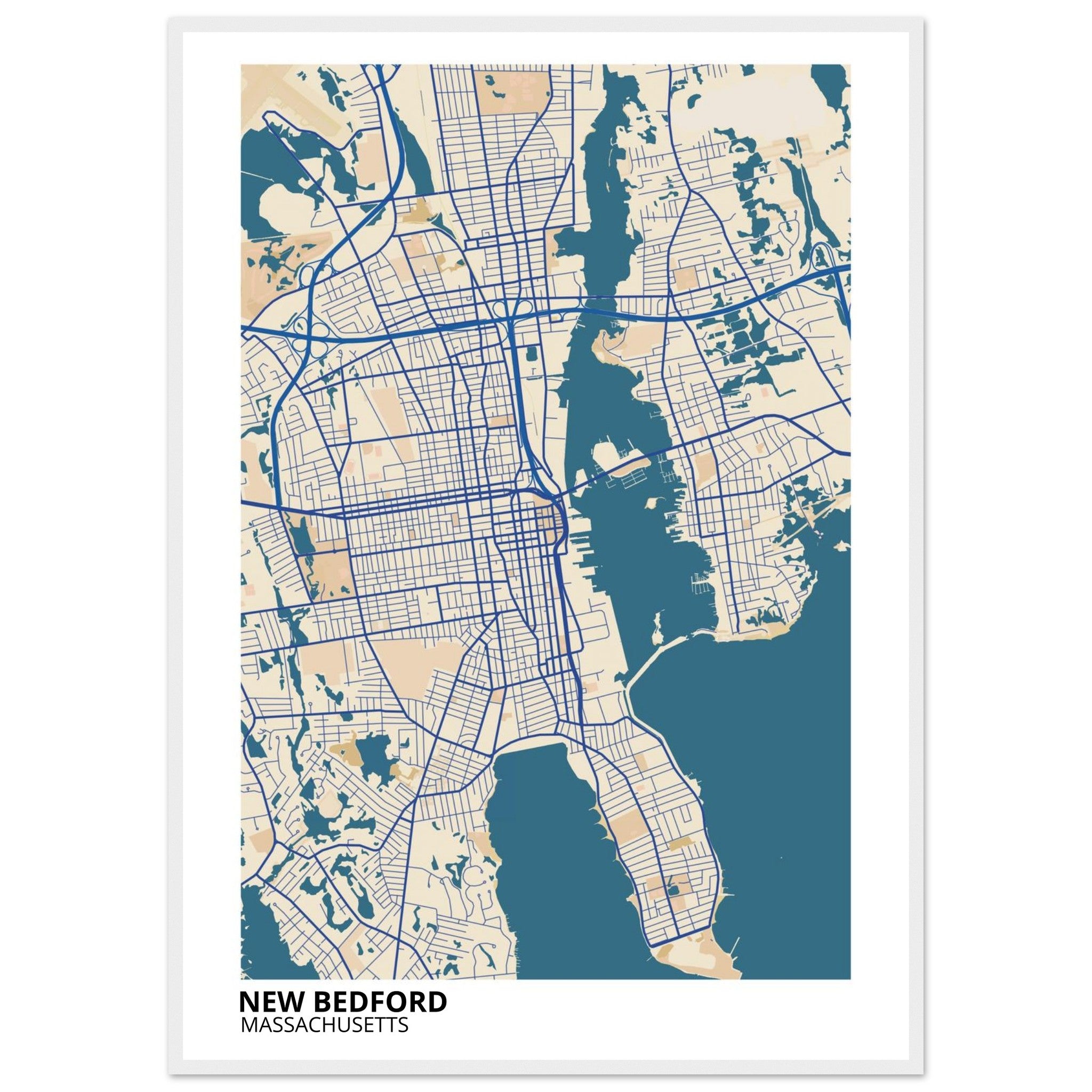 new bedfor massachusetts map poster print