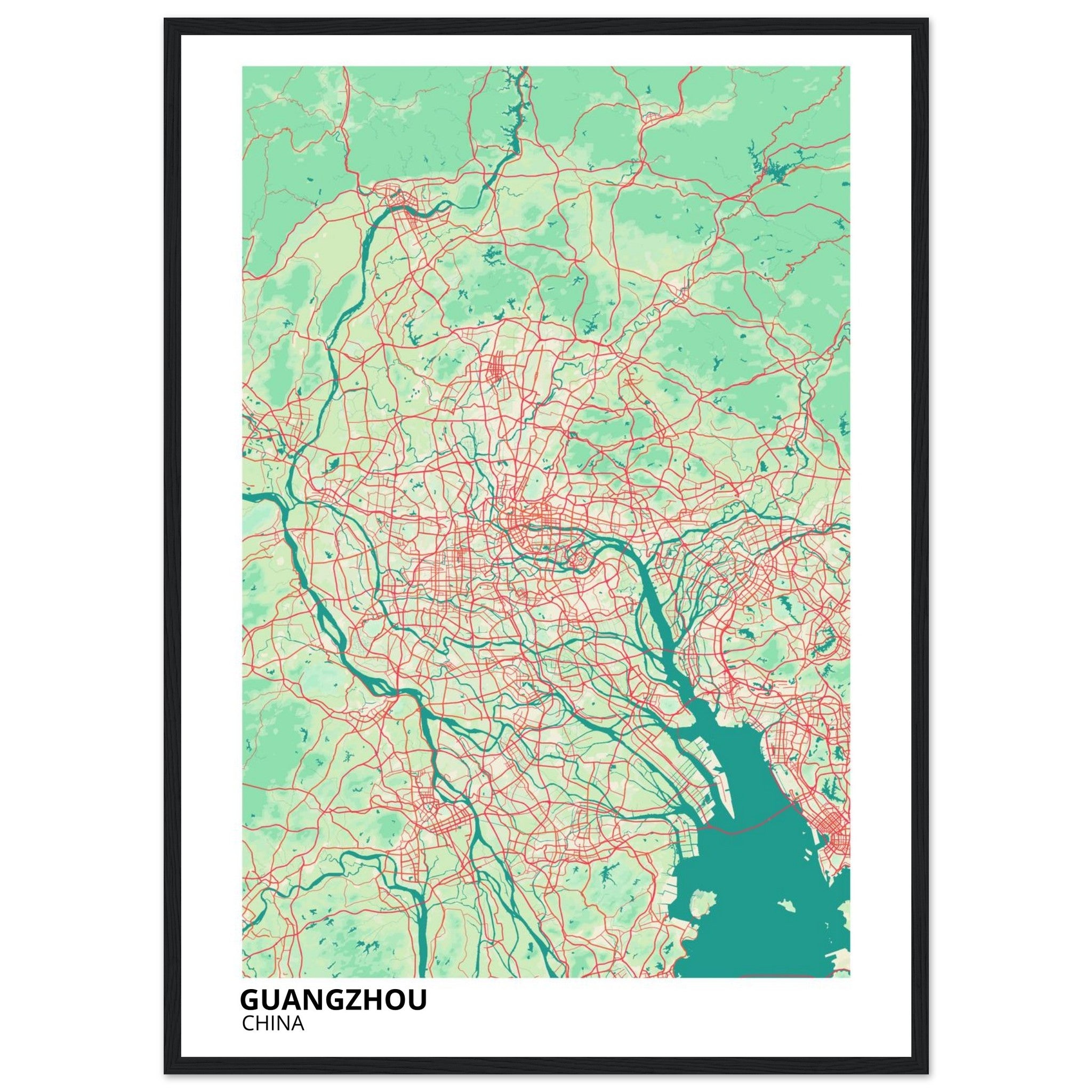 guangzhou china map poster print