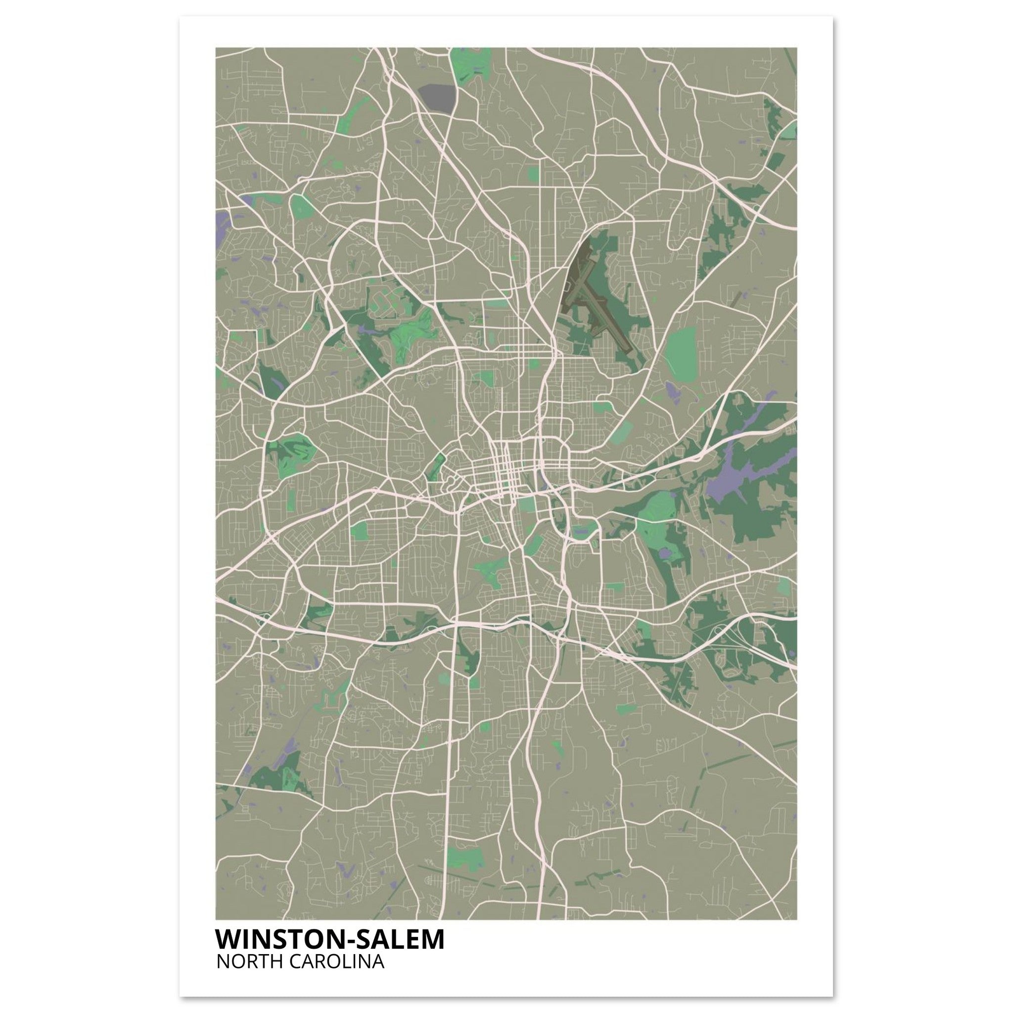 Winston - Salem North Carolina City Map Poster | Custom Map Art Print - Ink And Atlas