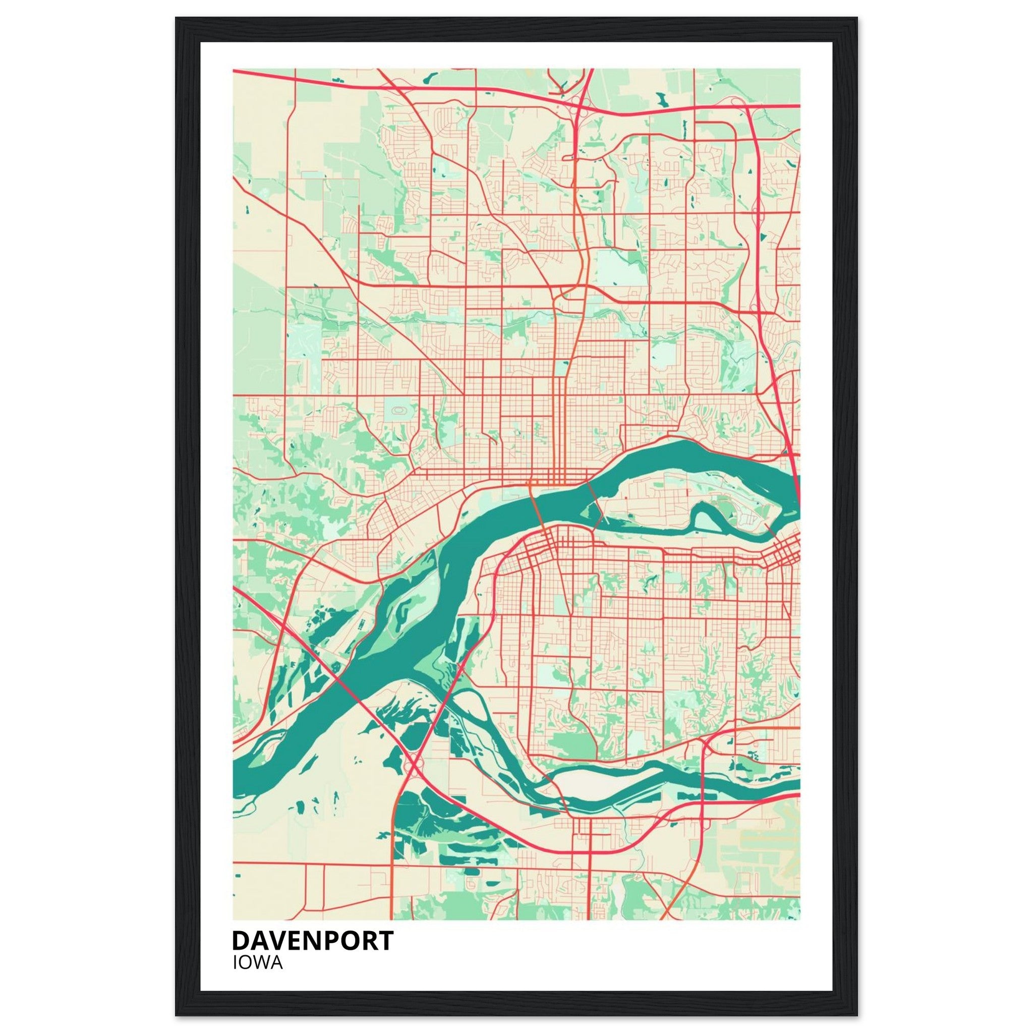 Davenport Iowa City Map Poster | Custom Map Art Print - Ink And Atlas