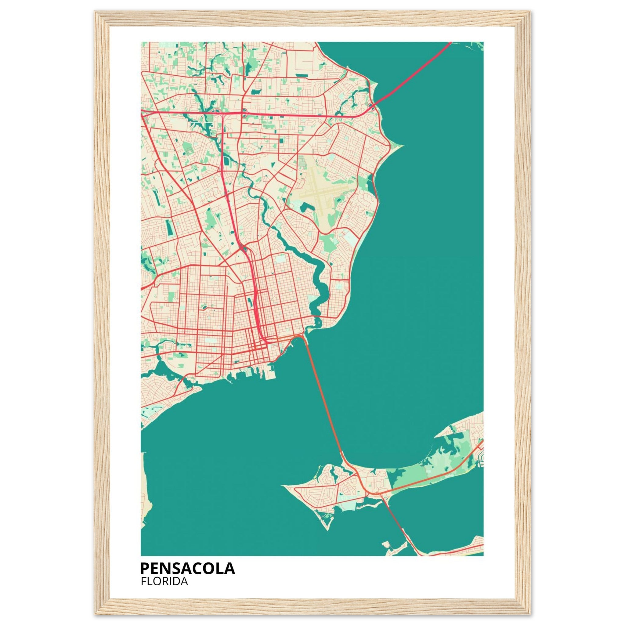 Pensacola Florida City Map Poster | Custom Map Art Print - Ink And Atlas