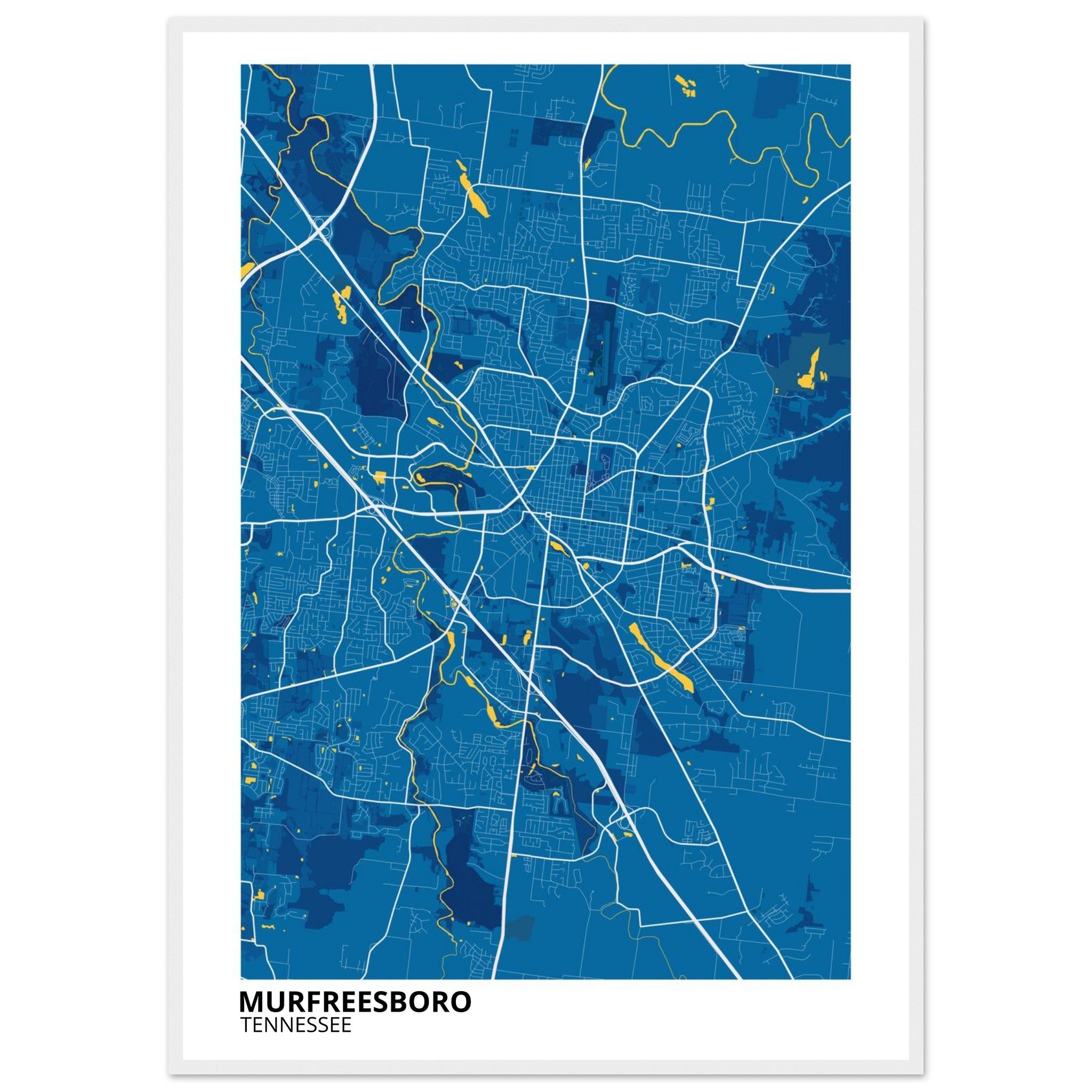 murfreesboro tennessee modern city map print