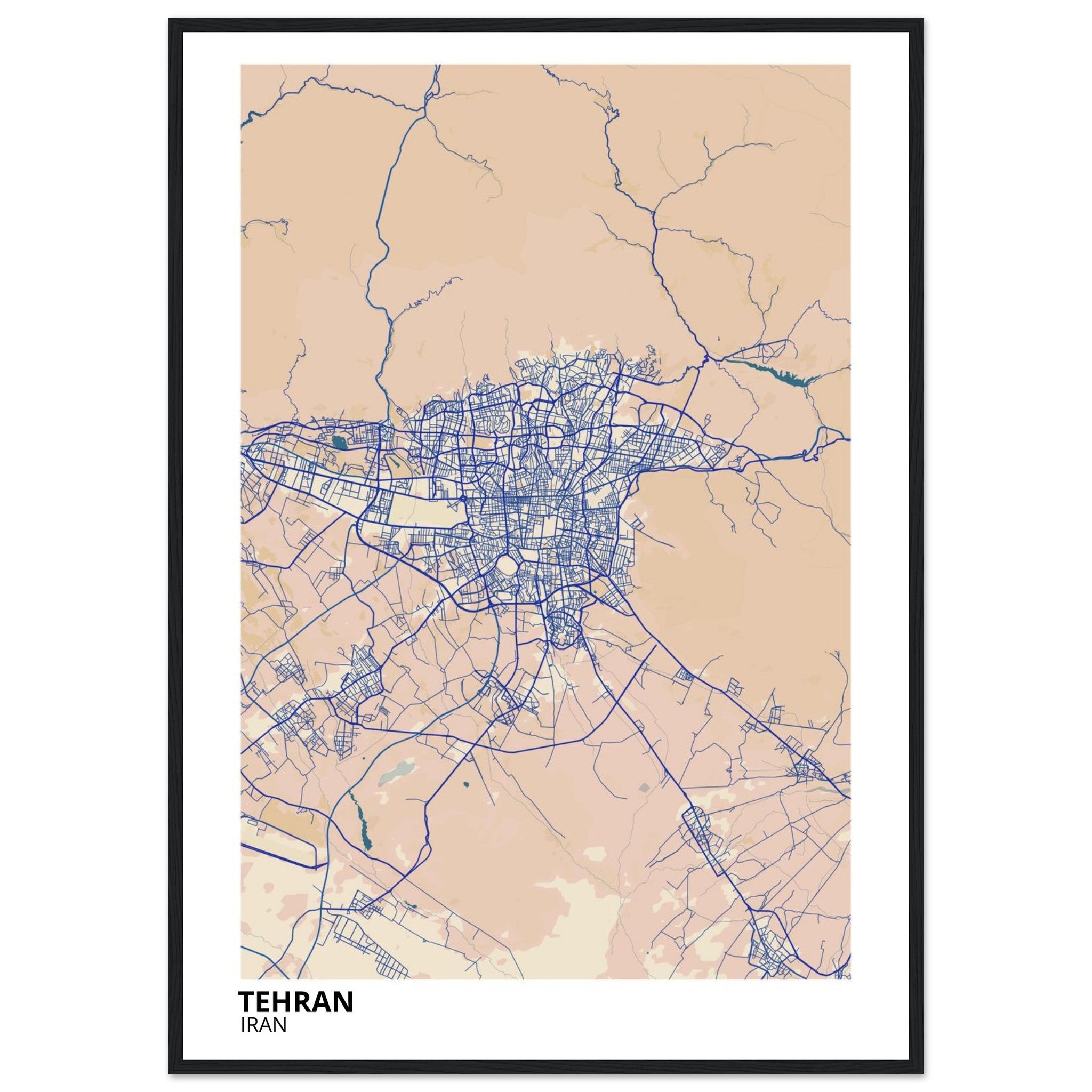 tehran iran map poster print