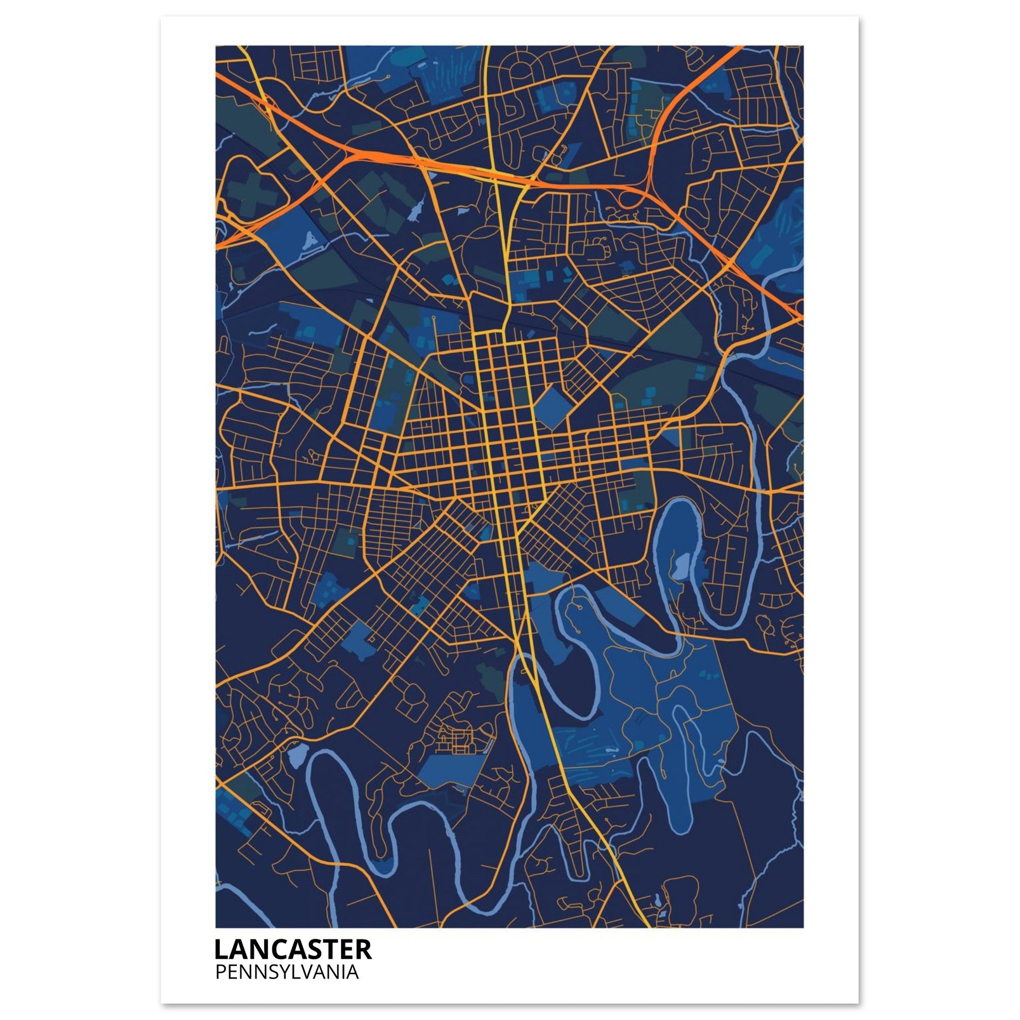 Lancaster Pennsylvania City Map Poster | Custom Map Art Print - Ink And Atlas