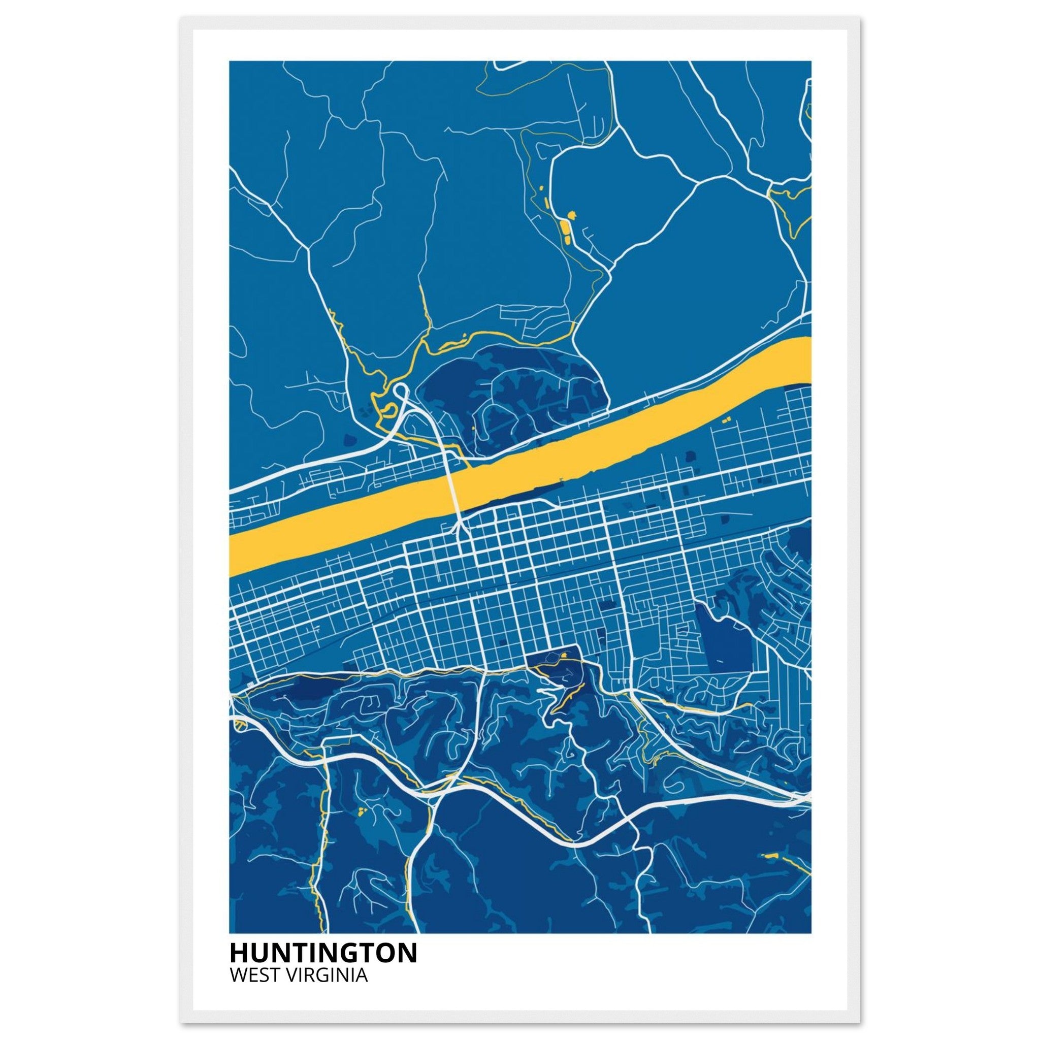 Huntington West Virginia City Map Poster | Custom Map Art Print - Ink And Atlas