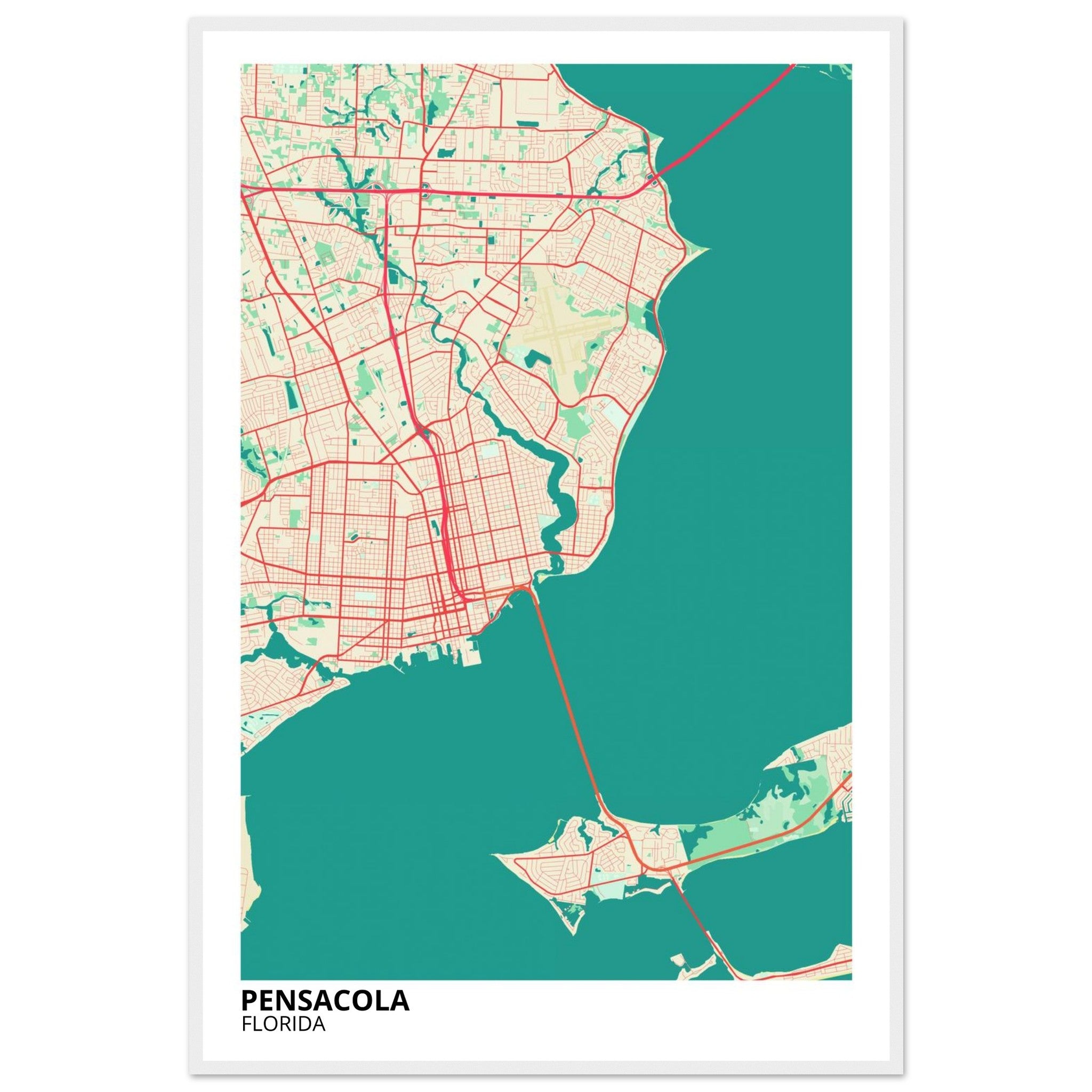 Pensacola Florida City Map Poster | Custom Map Art Print - Ink And Atlas