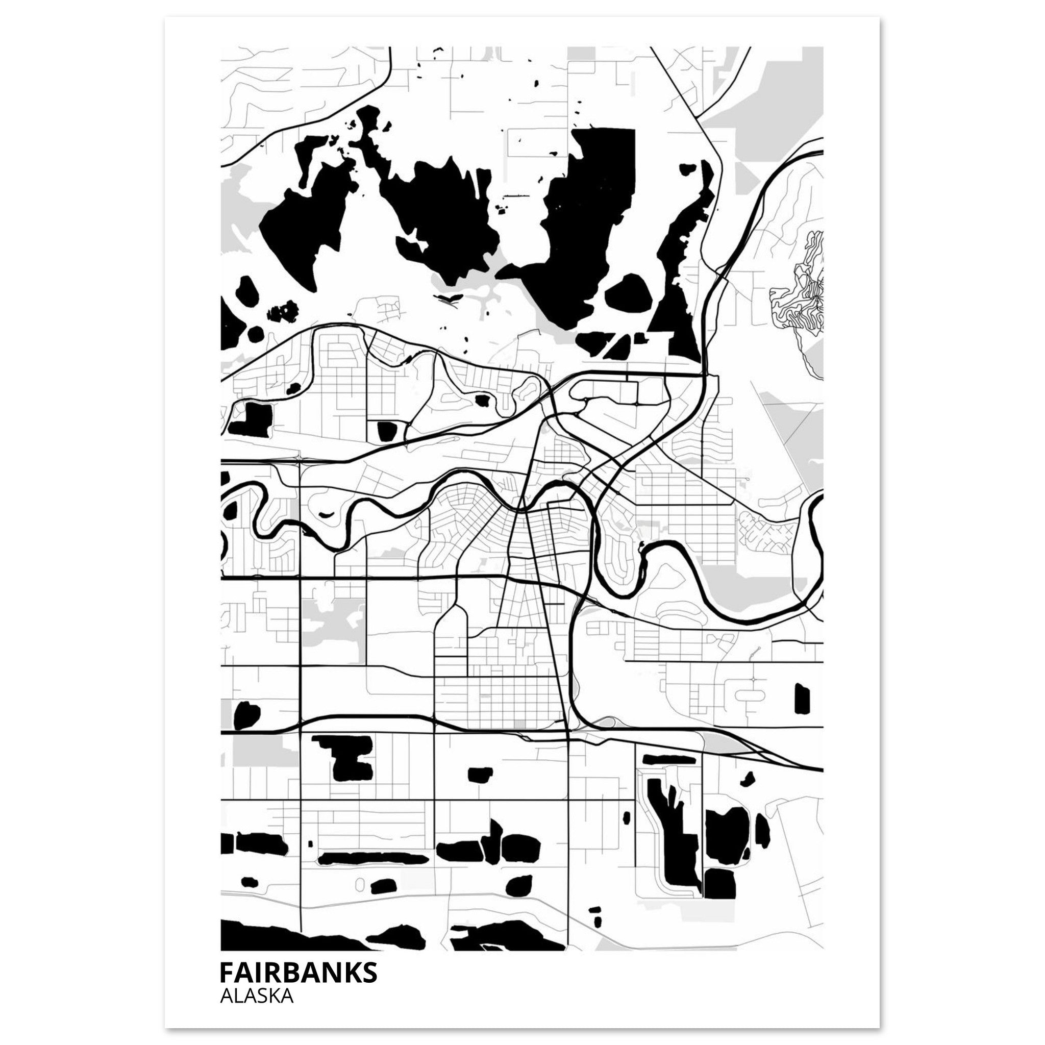Fairbanks Alaska City Map Poster | Custom Map Art Print - Ink And Atlas