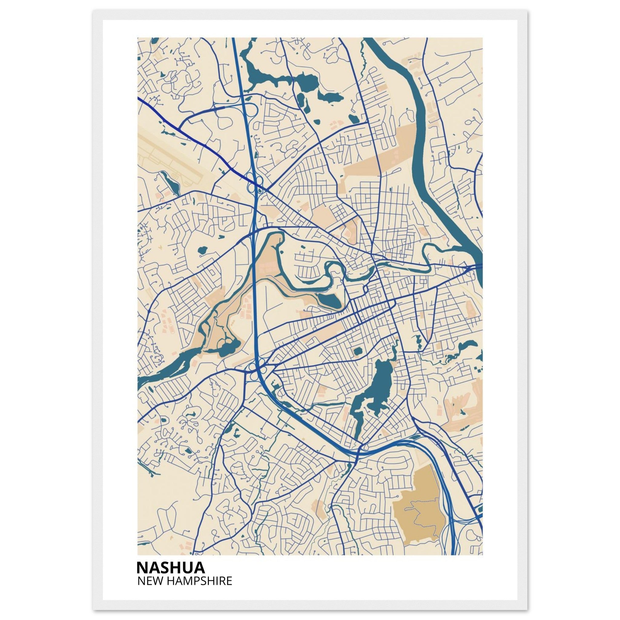 Nashua New Hampshire City Map Poster | Custom Map Art Print - Ink And Atlas