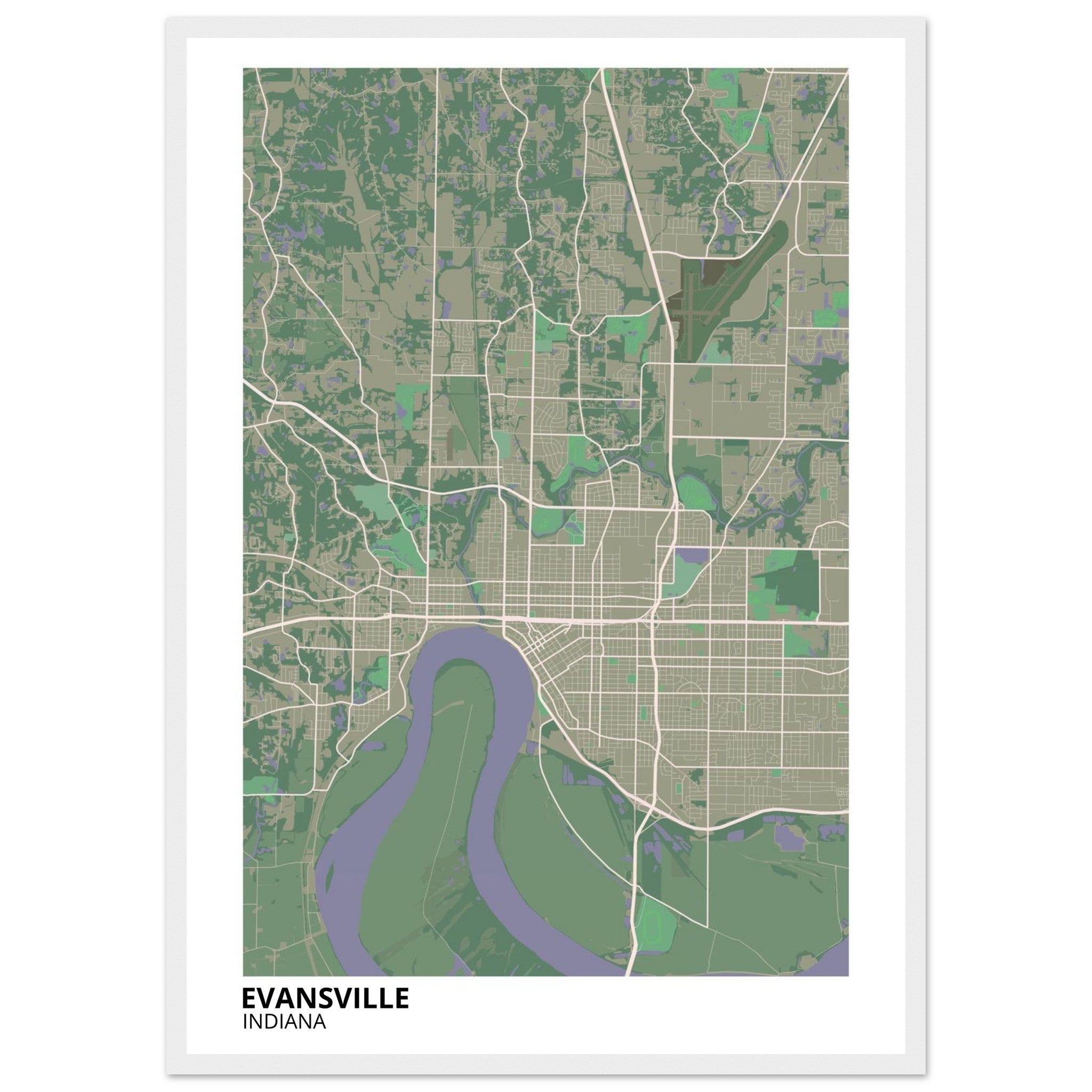 Evansville Indiana City Map Poster | Custom Map Art Print - Ink And Atlas