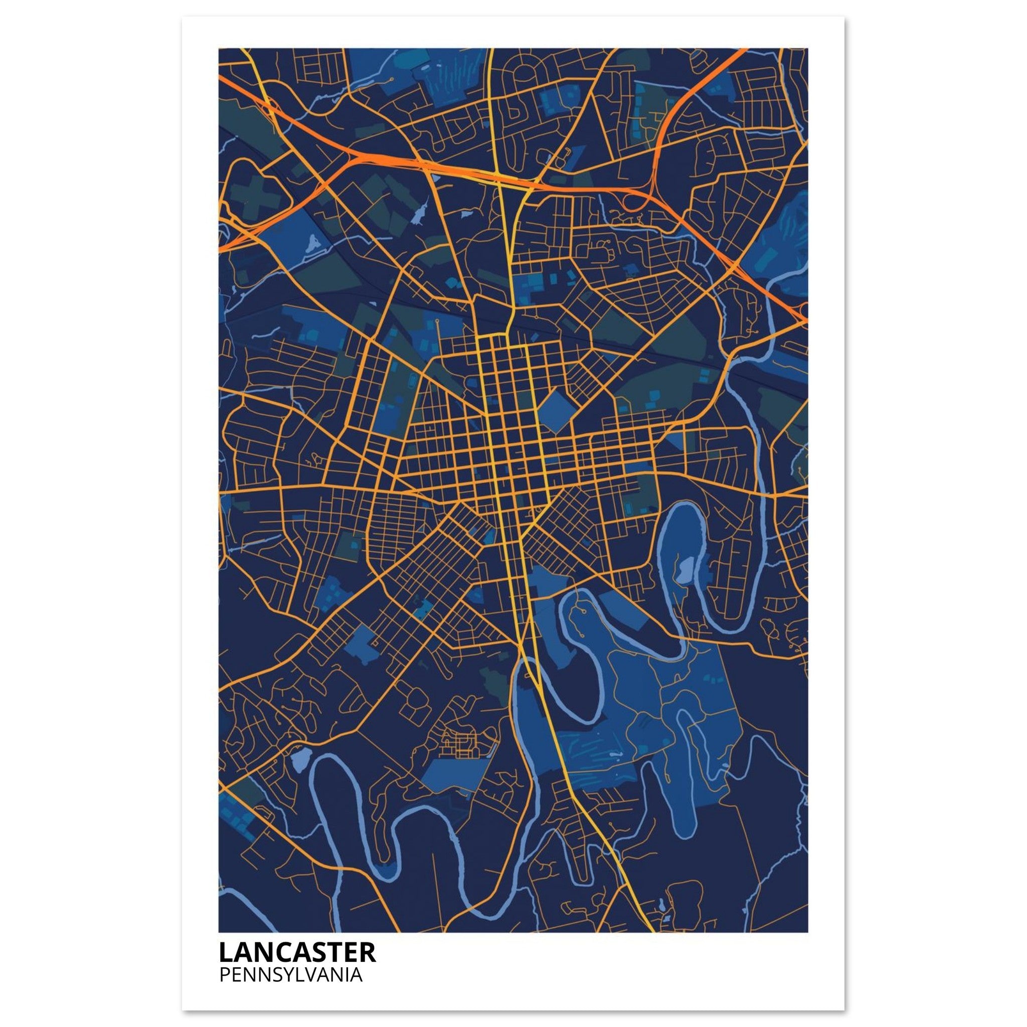 Lancaster Pennsylvania City Map Poster | Custom Map Art Print - Ink And Atlas