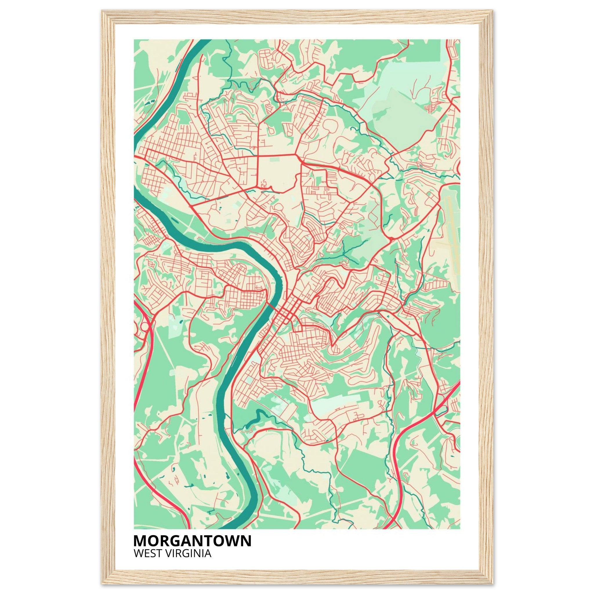 Morgantown West Virginia City Map Poster | Custom Map Art Print - Ink And Atlas
