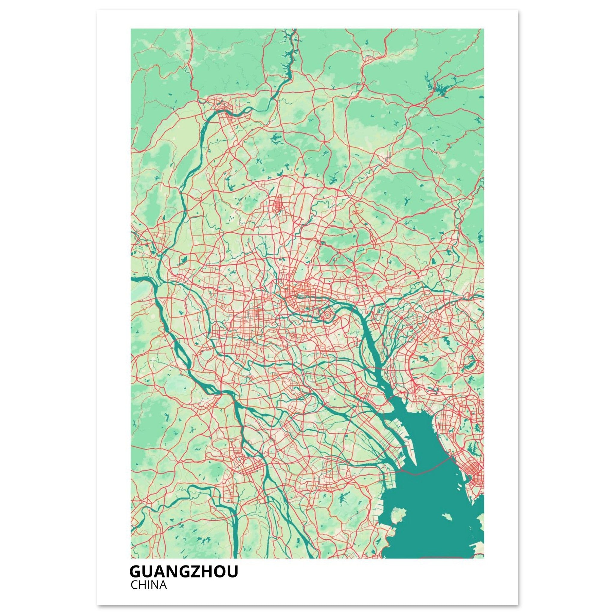 guangzhou china map poster print