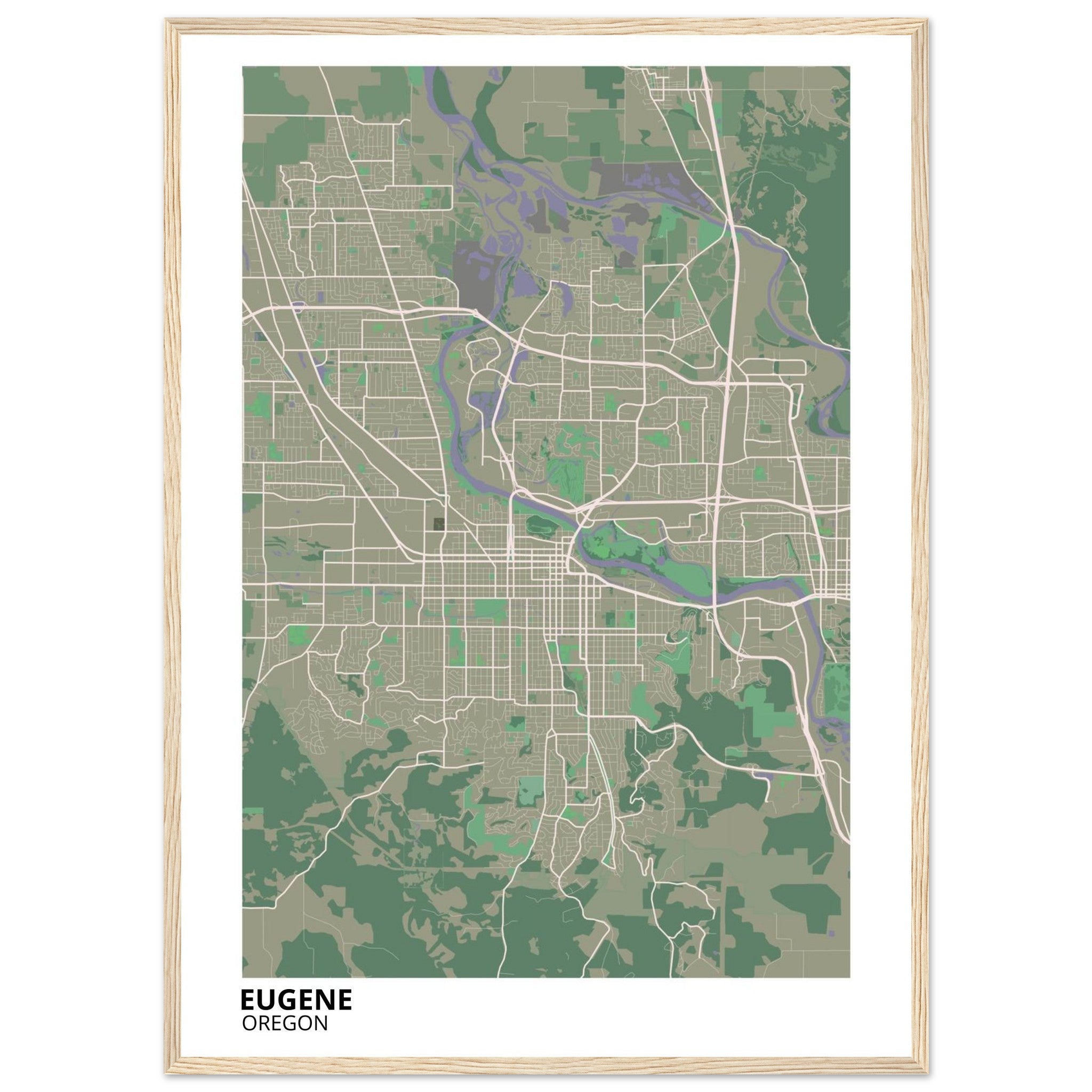 eugene oregon map poster print