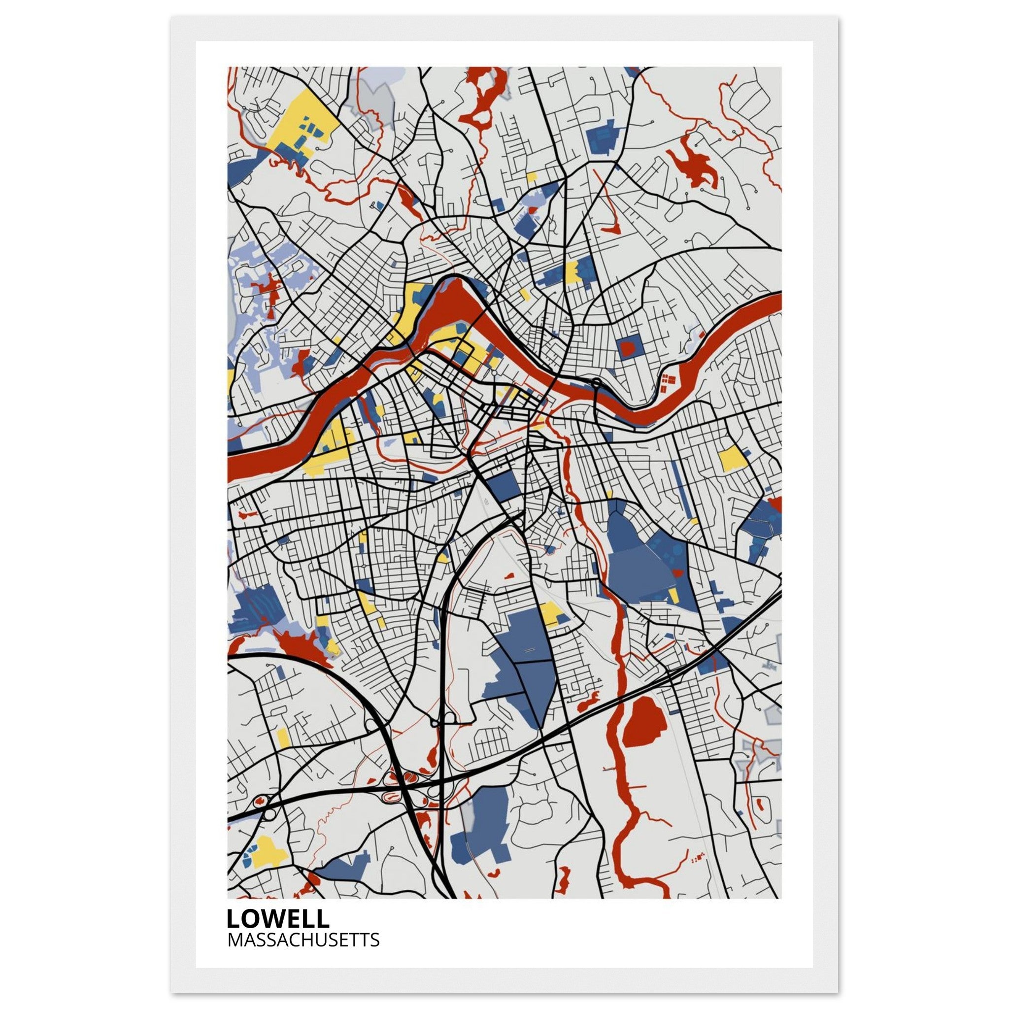 Lowell Massachusetts City Map Poster | Custom Map Art Print - Ink And Atlas