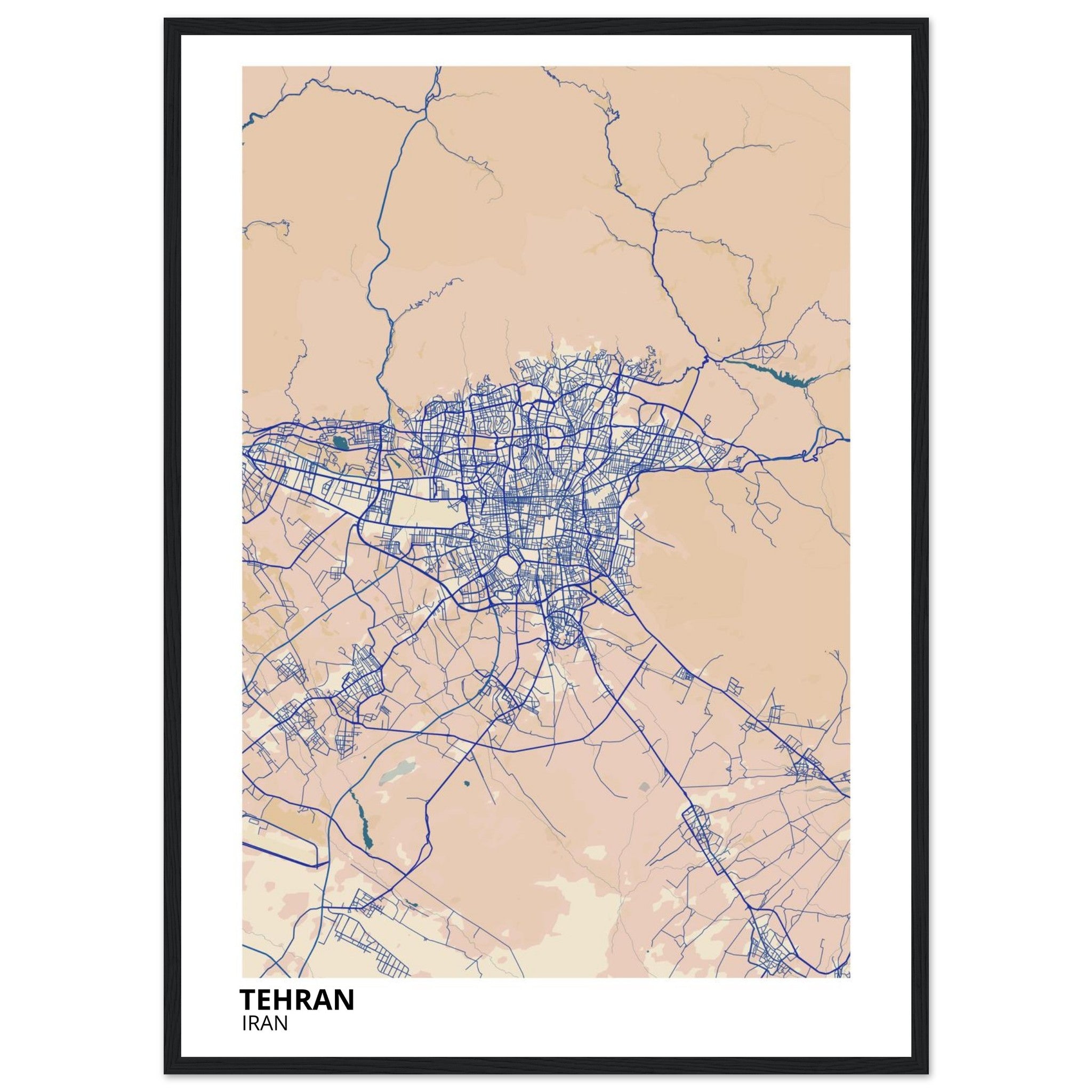 tehran iran map poster print