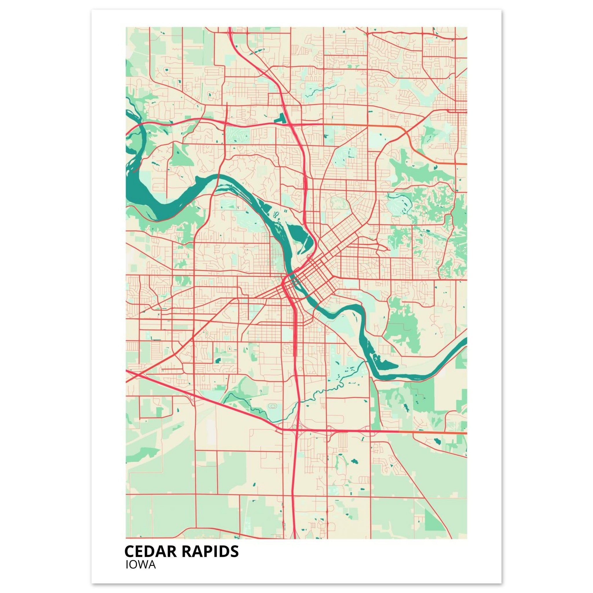 Cedar Rapids Iowa City Map Poster | Custom Map Art Print - Ink And Atlas