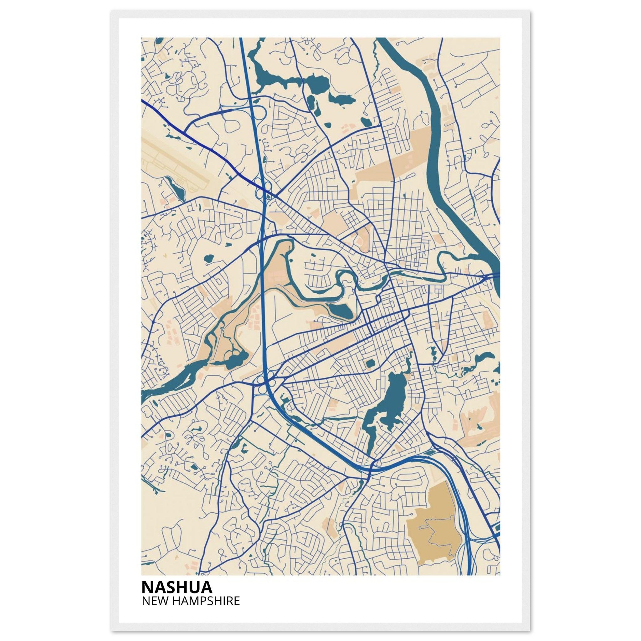 Nashua New Hampshire City Map Poster | Custom Map Art Print - Ink And Atlas
