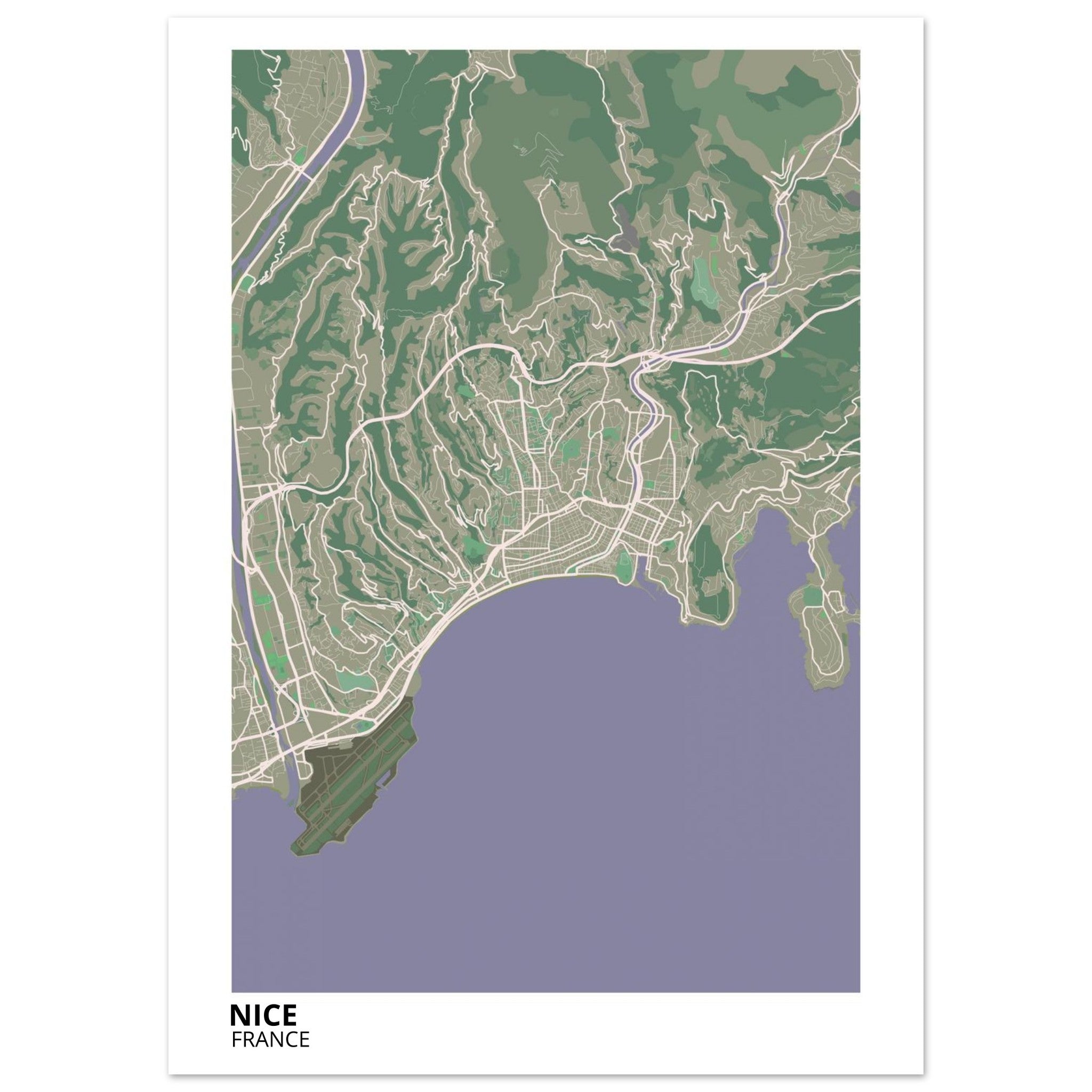 Nice France City Map Poster | Custom Map Art Print - Ink And Atlas