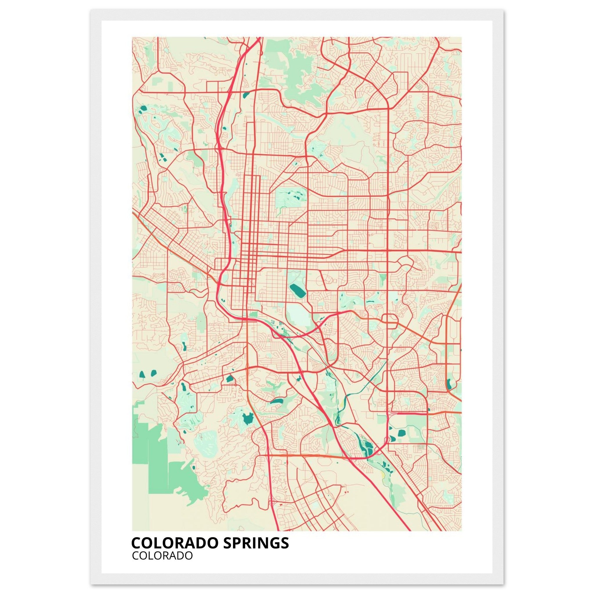 colorado springs map poster print