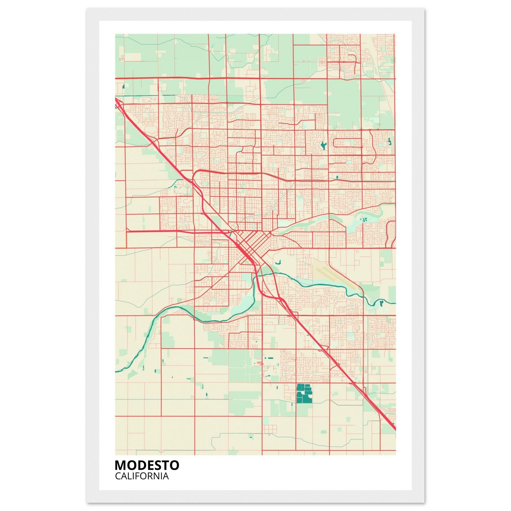 Modesto California City Map Poster | Custom Map Art Print - Ink And Atlas