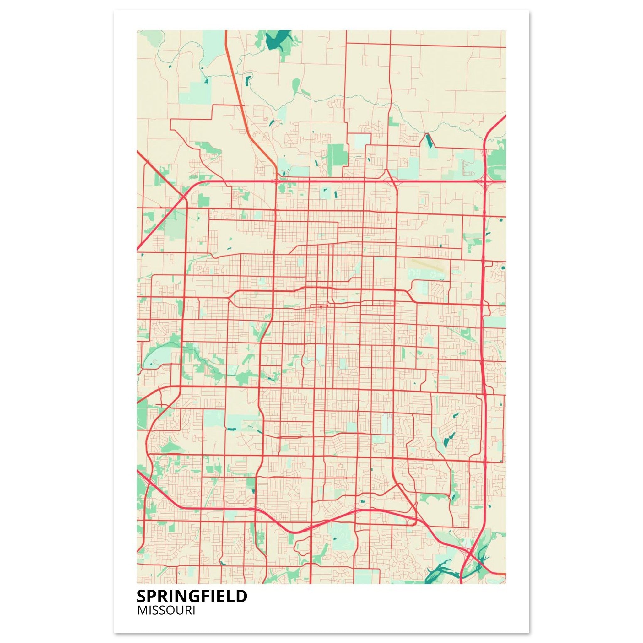 Springfield Missouri City Map Poster | Custom Map Art Print - Ink And Atlas