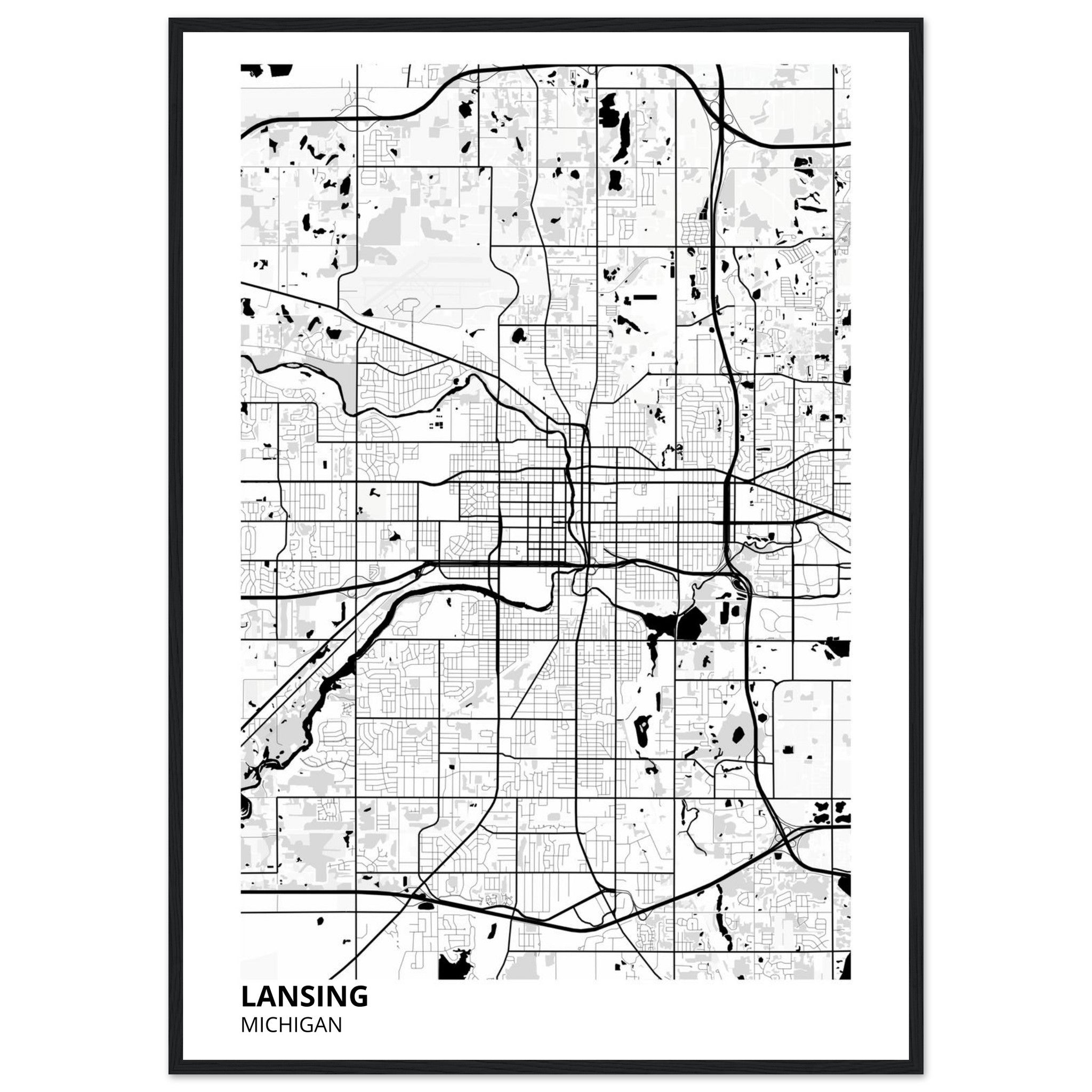lansing map poster print