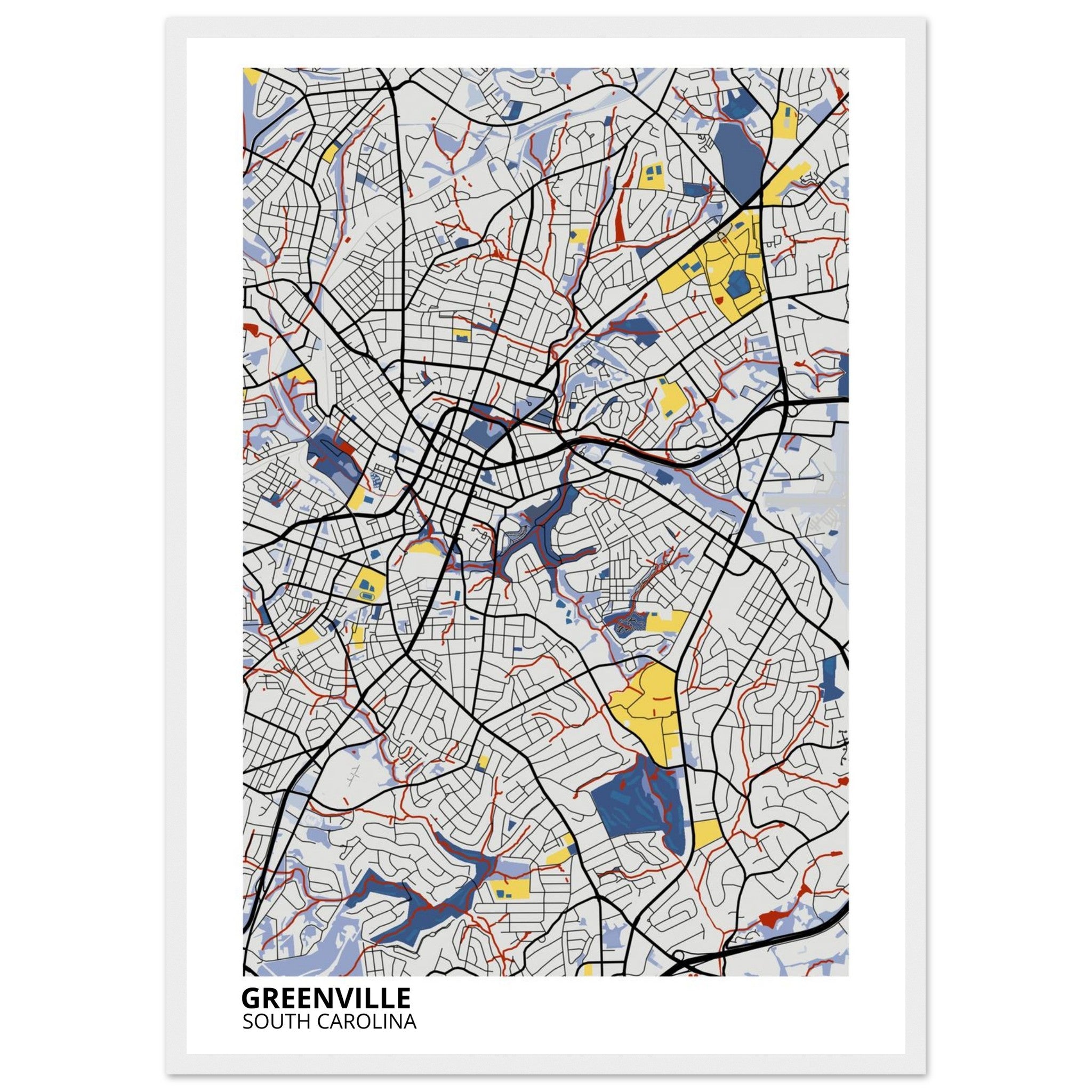 Greenville South Carolina City Map Poster | Custom Map Art Print - Ink And Atlas