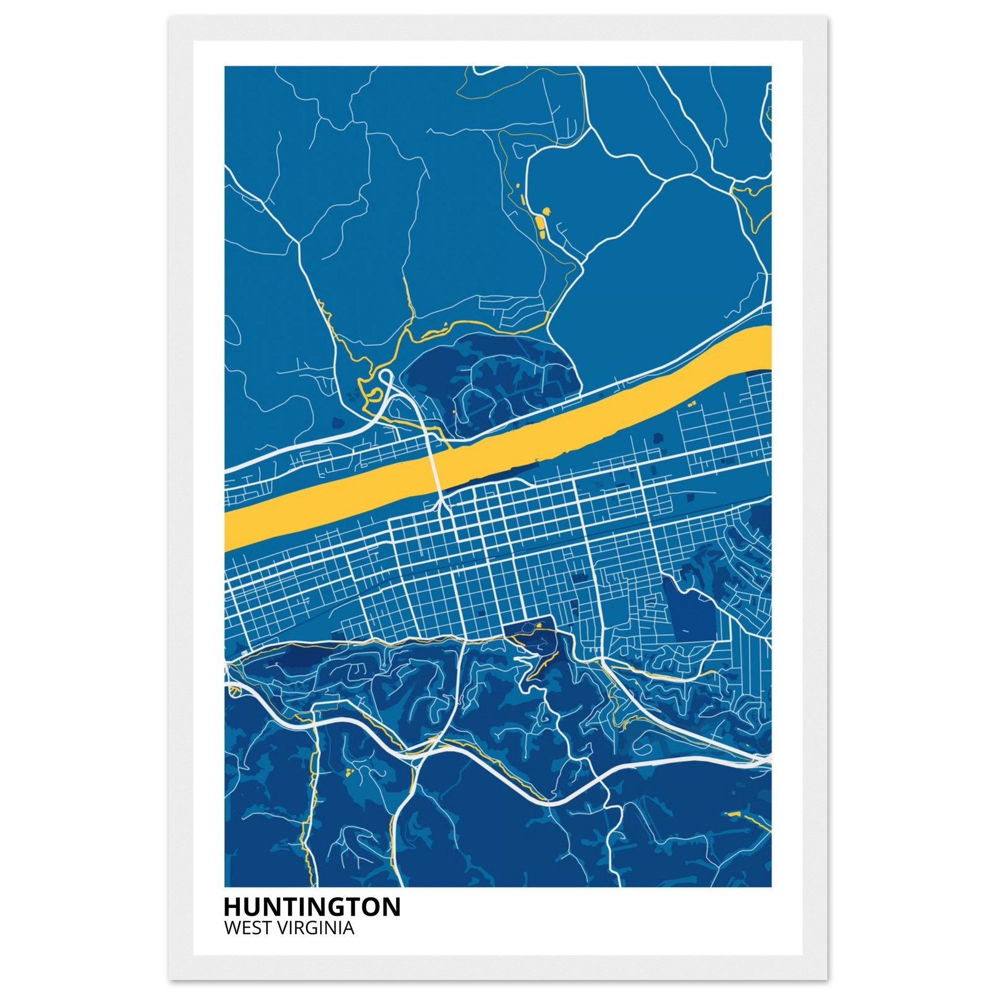 Huntington West Virginia City Map Poster | Custom Map Art Print - Ink And Atlas