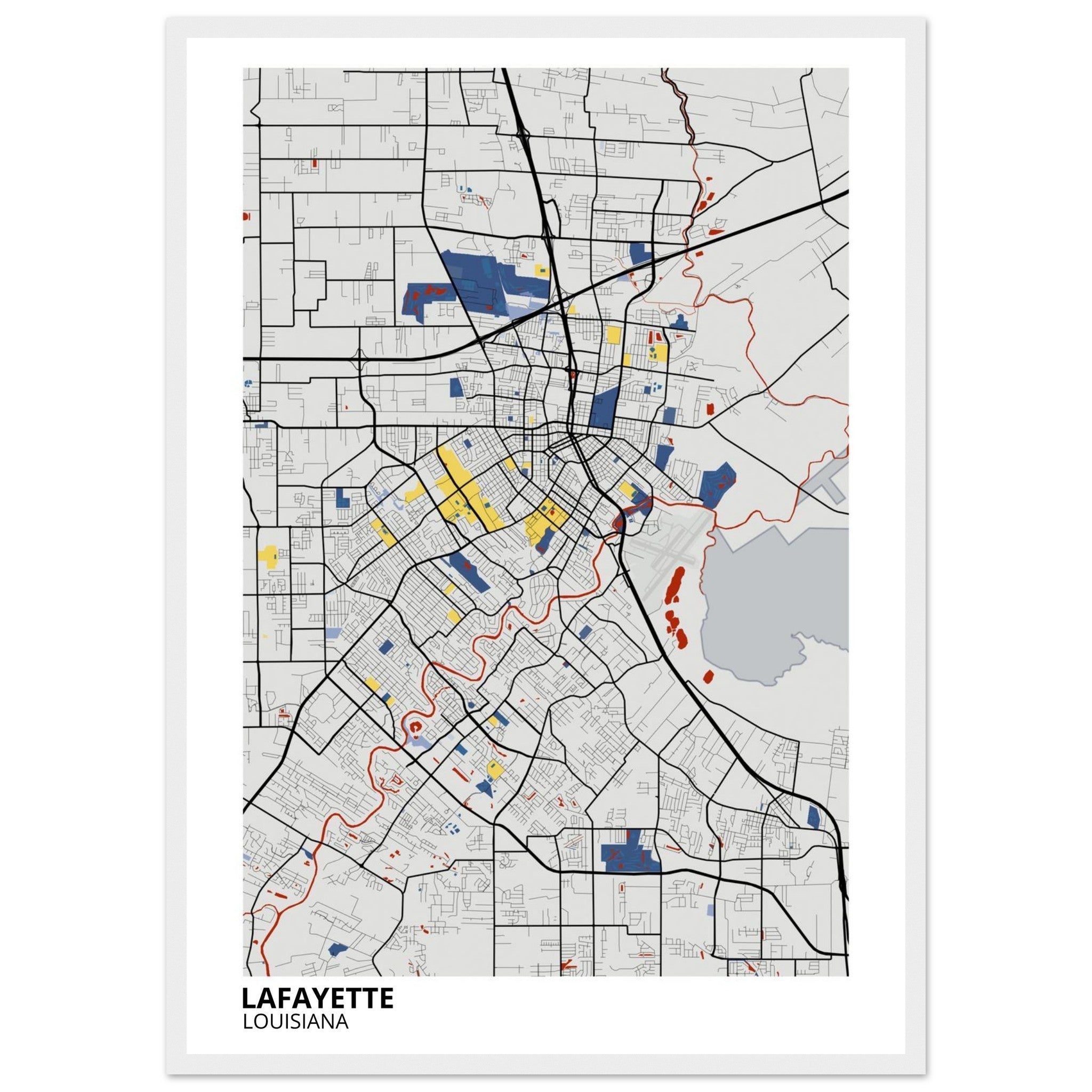 Lafayette Louisiana City Map Poster | Custom Map Art Print - Ink And Atlas