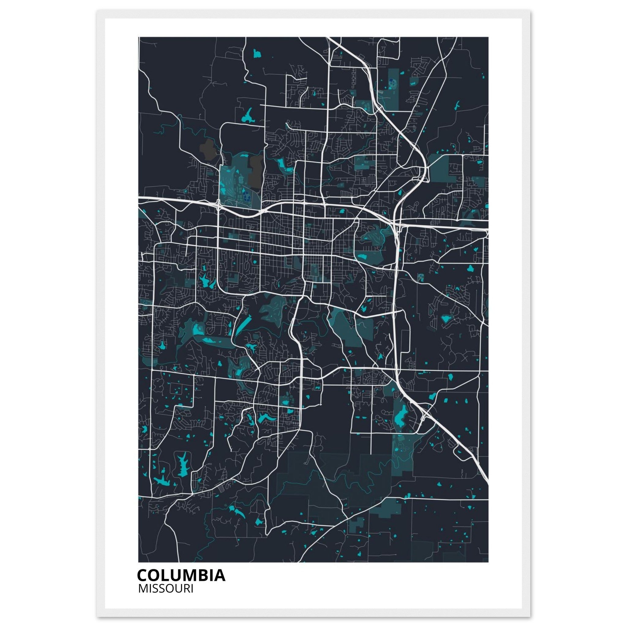 Columbia Missouri City Map Poster | Custom Map Art Print - Ink And Atlas