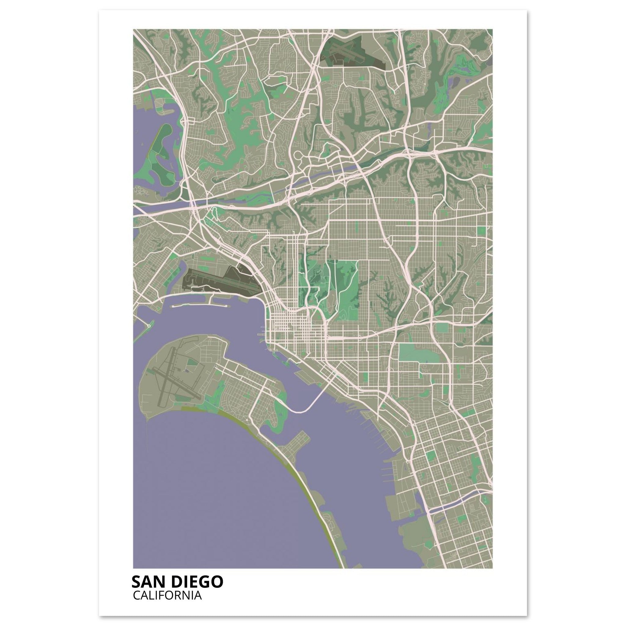 san diego map poster print