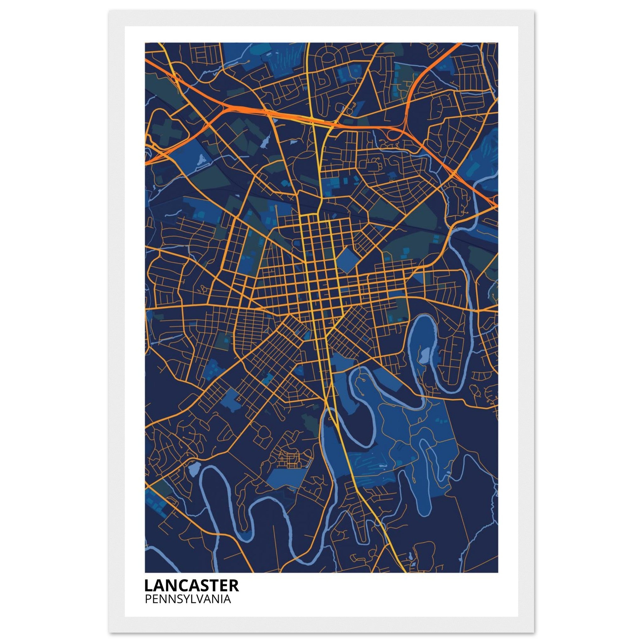 Lancaster Pennsylvania City Map Poster | Custom Map Art Print - Ink And Atlas