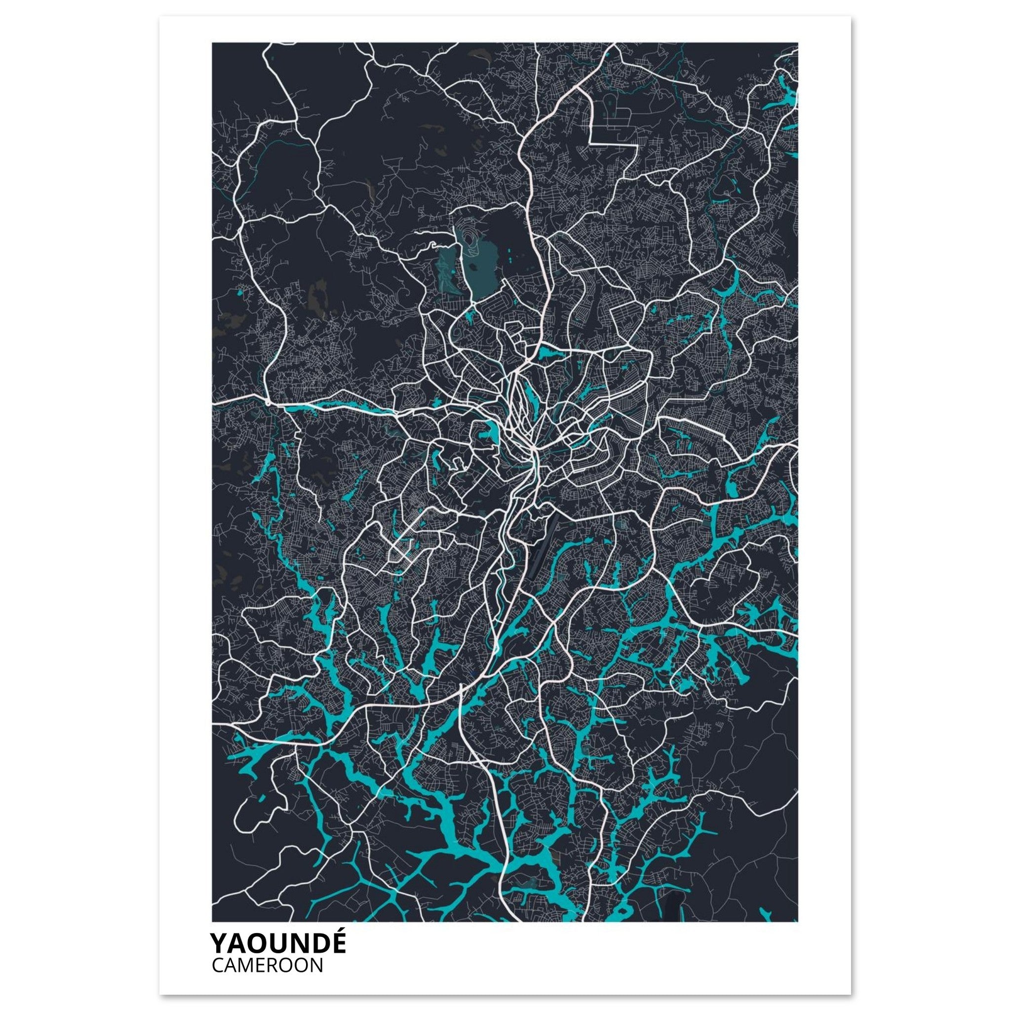 Yaounde Cameroon City Map Poster | Custom Map Art Print - Ink And Atlas