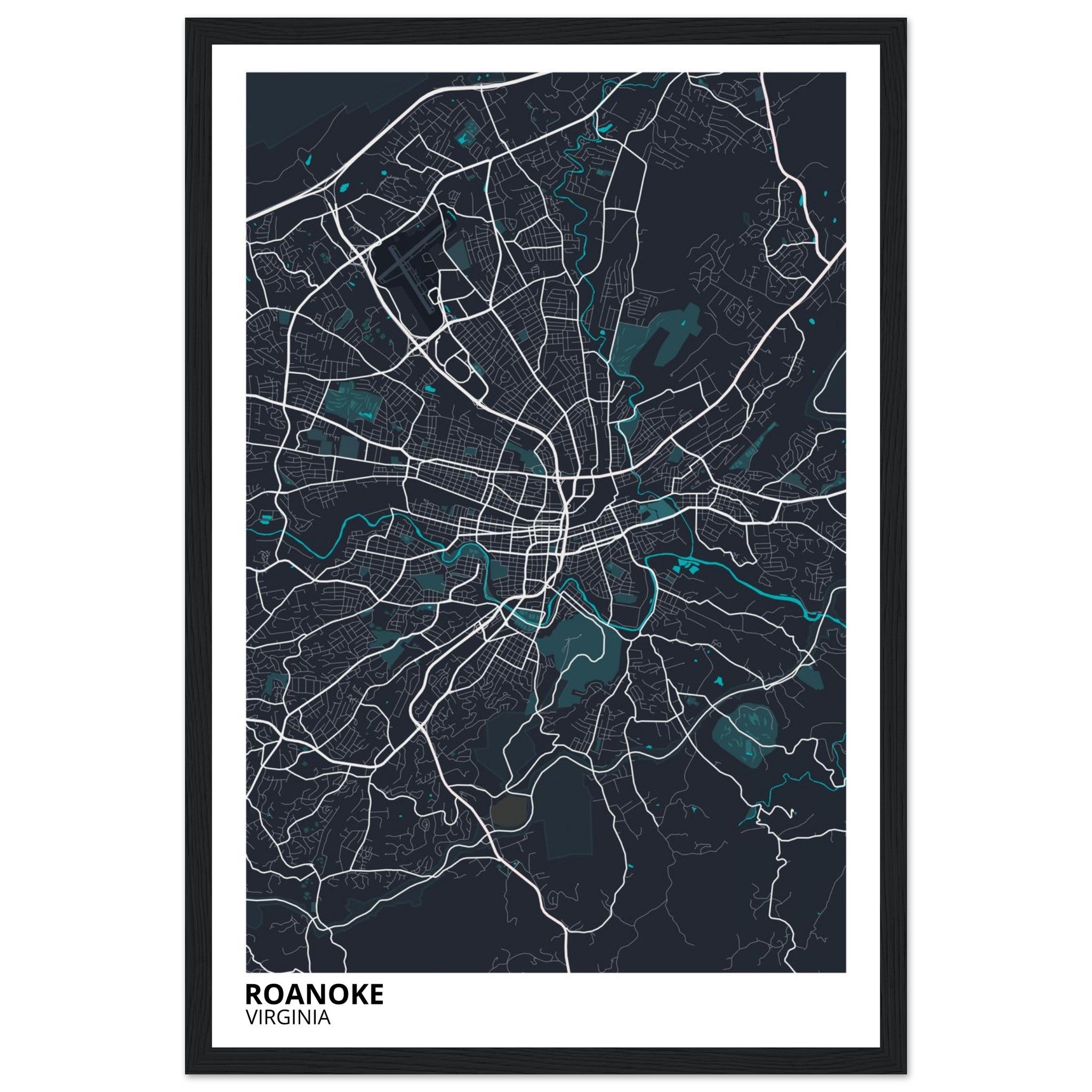 Roanoke Virginia City Map Poster | Custom Map Art Print - Ink And Atlas