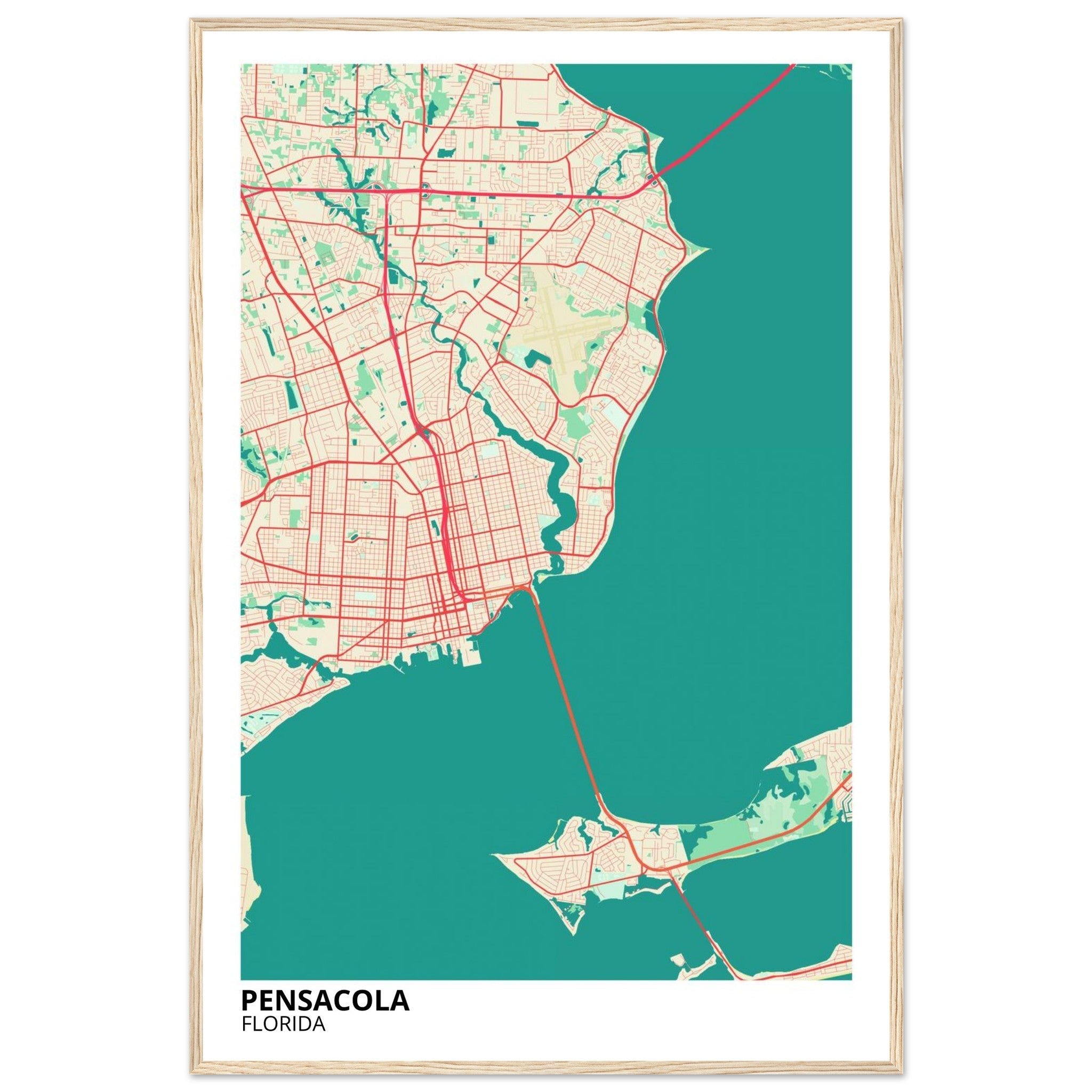 Pensacola Florida City Map Poster | Custom Map Art Print - Ink And Atlas