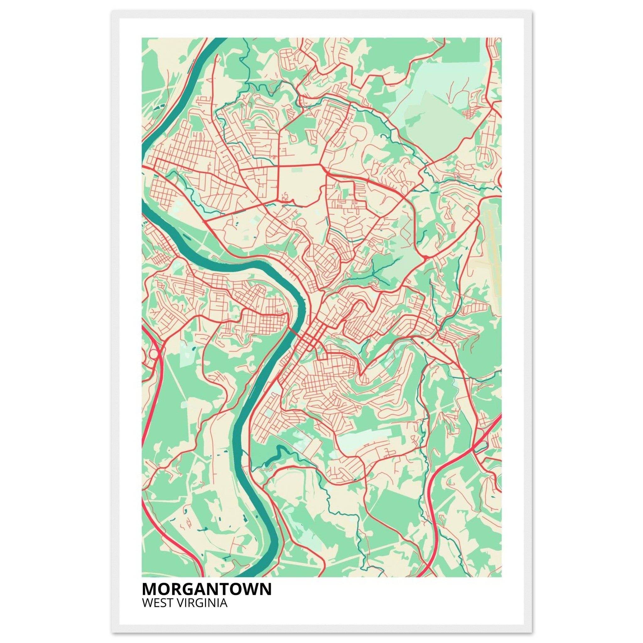 Morgantown West Virginia City Map Poster | Custom Map Art Print - Ink And Atlas