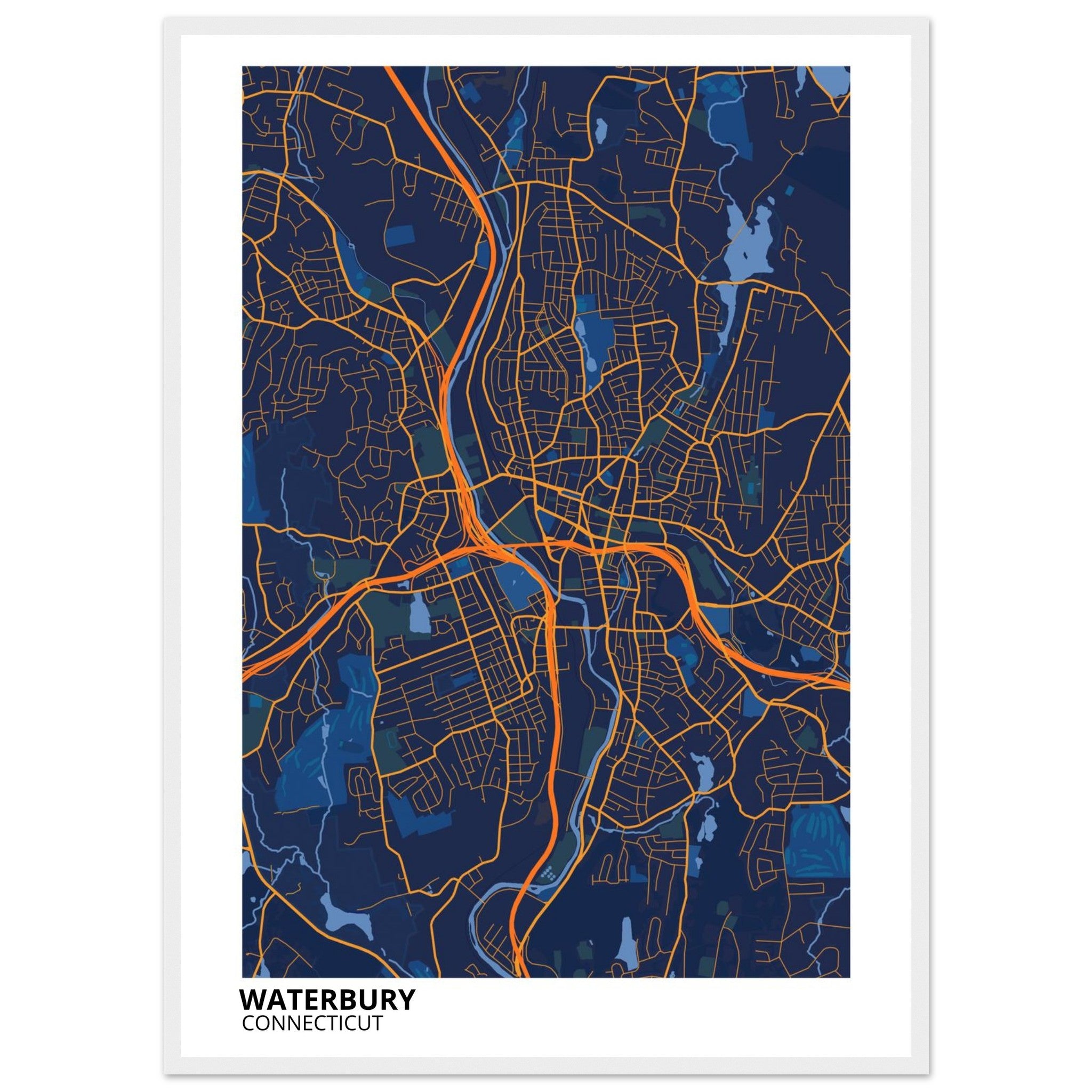 Waterbury Connecticut City Map Poster | Custom Map Art Print - Ink And Atlas