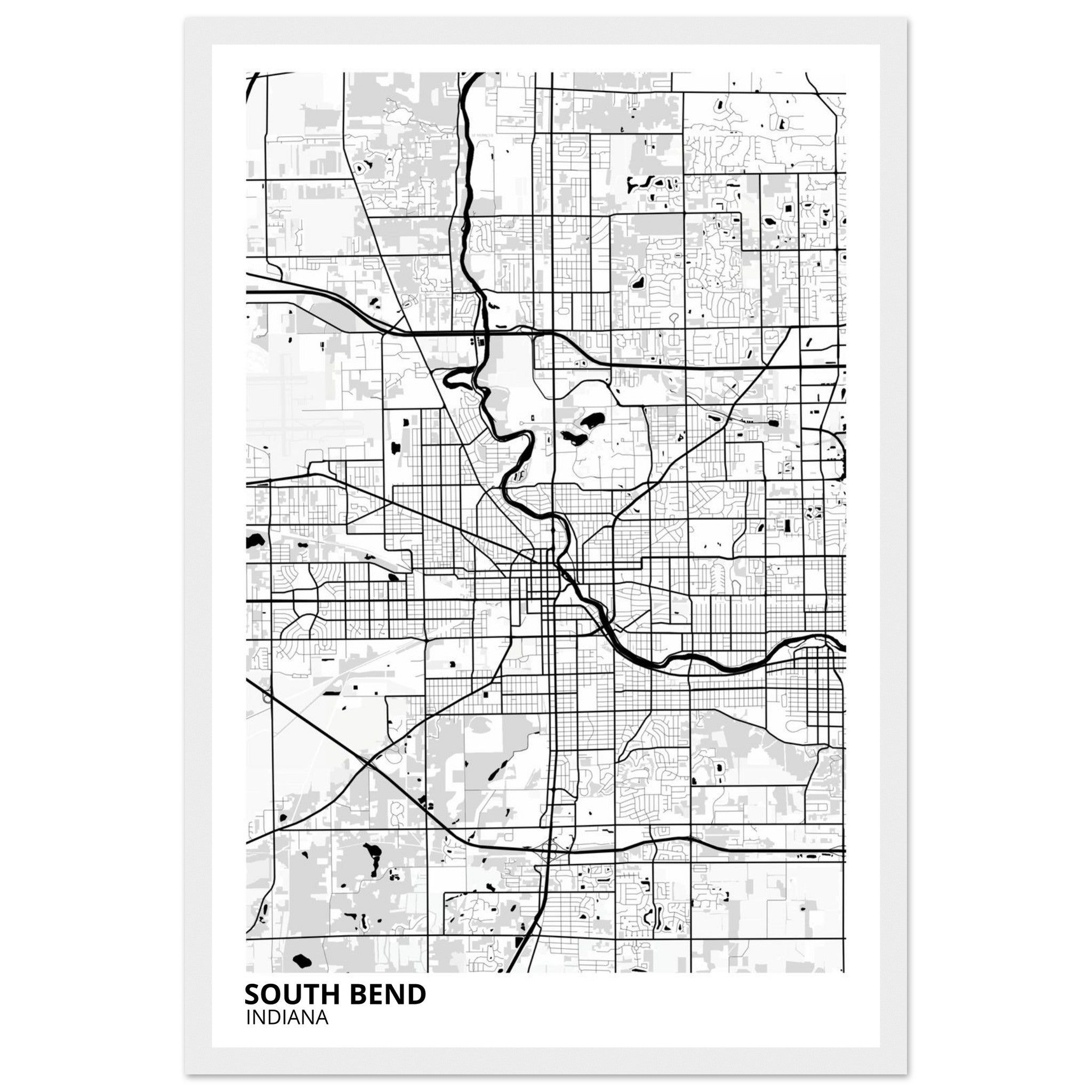 South Bend Indiana City Map Poster | Custom Map Art Print - Ink And Atlas