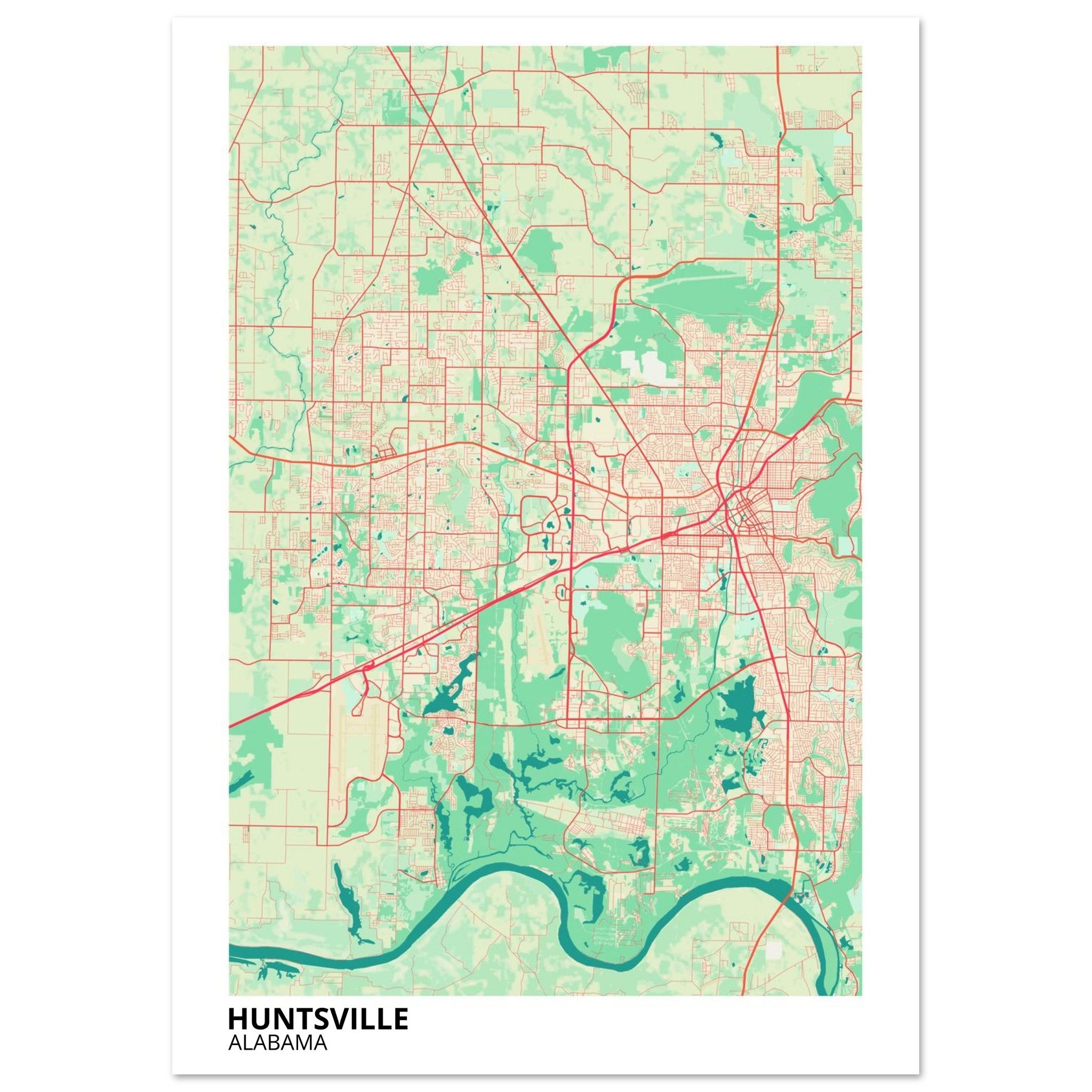 Huntsville Alabama City Map Poster | Custom Map Art Print - Ink And Atlas