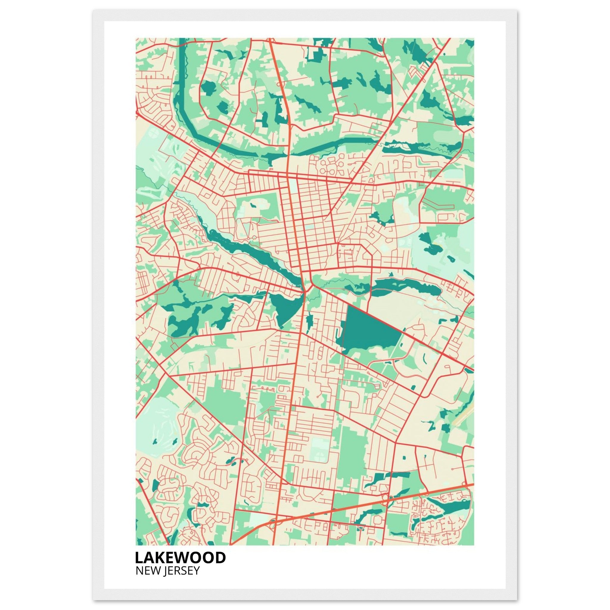 Lakewood New Jersey City Map Poster | Custom Map Art Print - Ink And Atlas