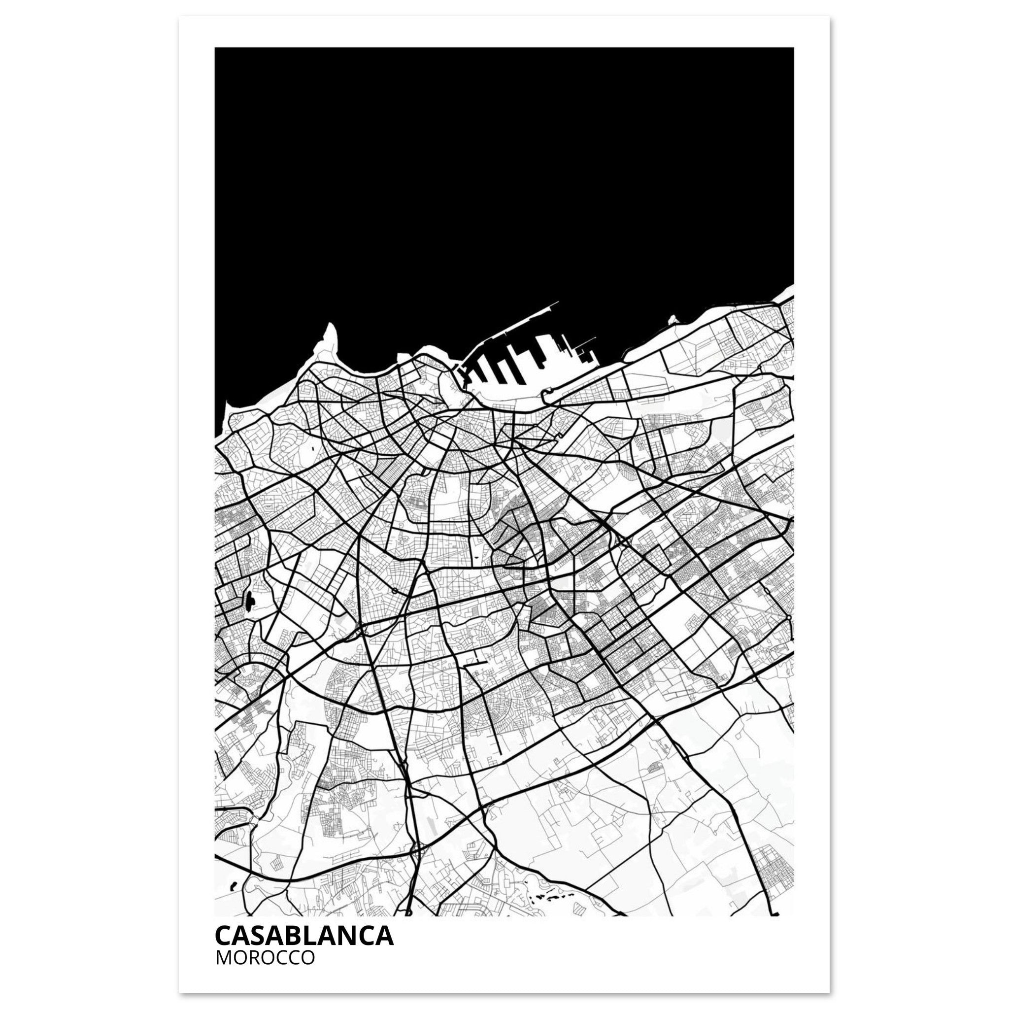 Casablanca Morocco City Map Poster | Custom Map Art Print - Ink And Atlas