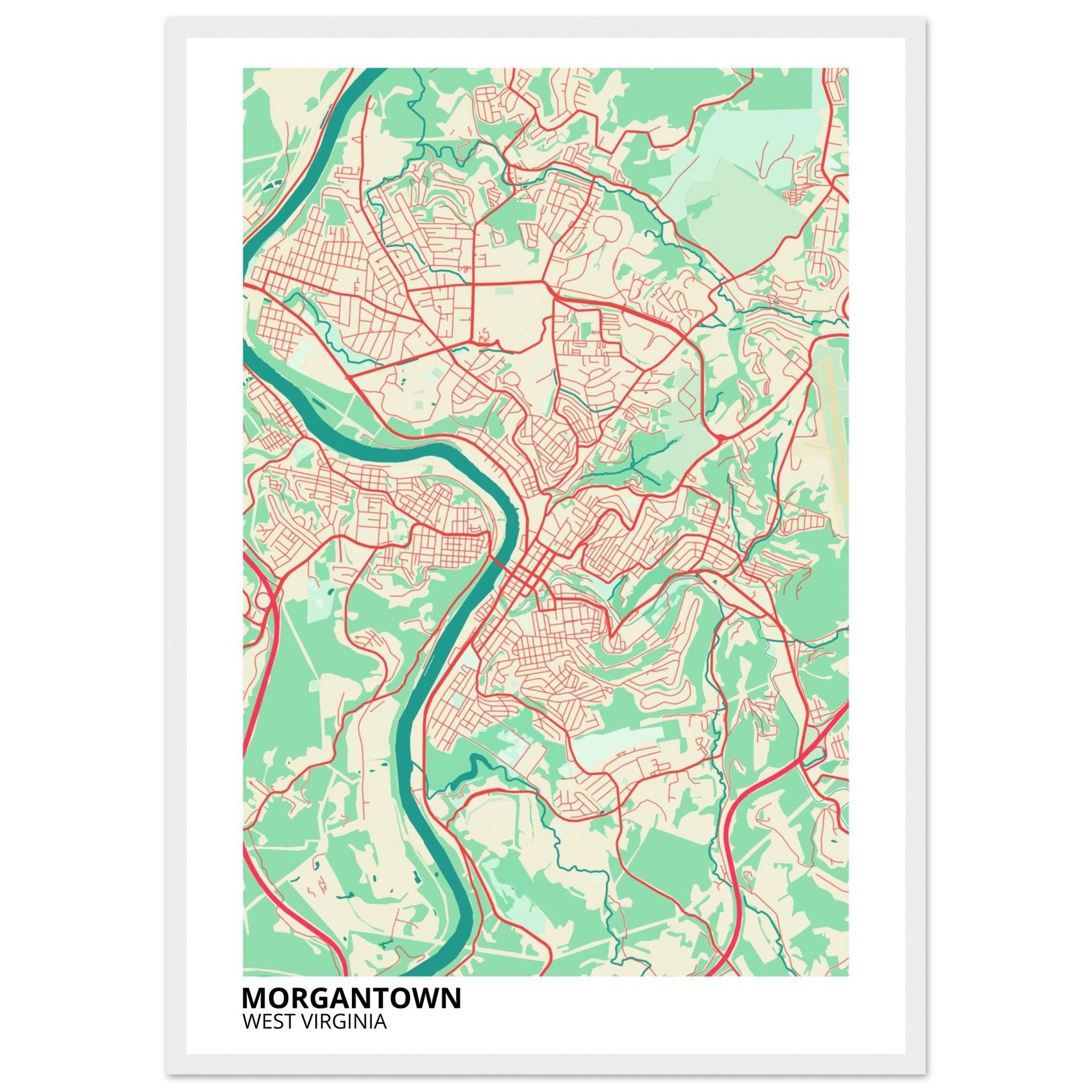 Morgantown West Virginia City Map Poster | Custom Map Art Print - Ink And Atlas