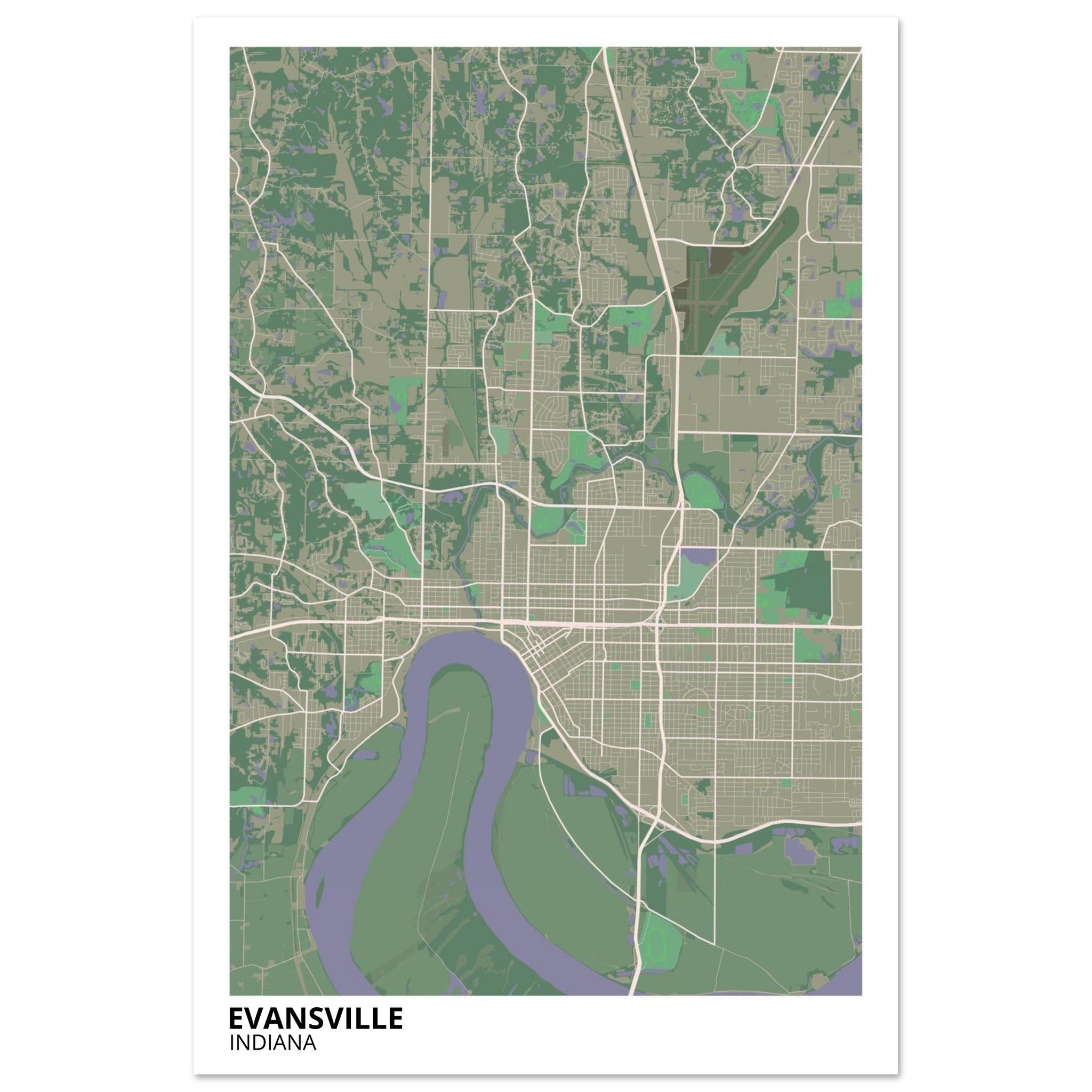 Evansville Indiana City Map Poster | Custom Map Art Print - Ink And Atlas