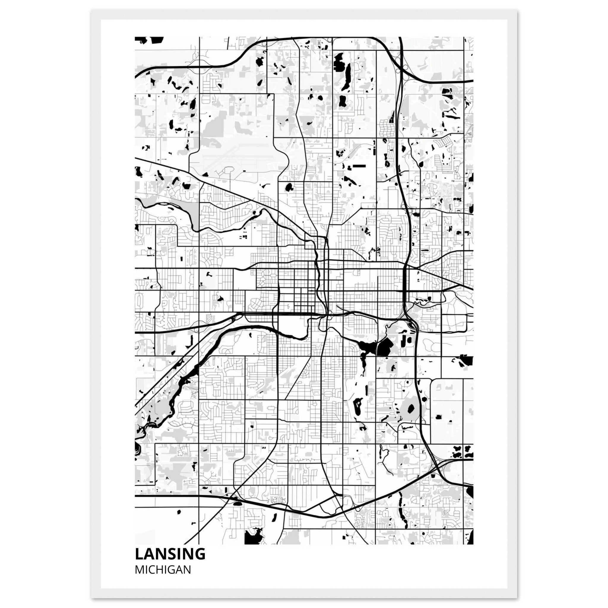 lansing map poster print