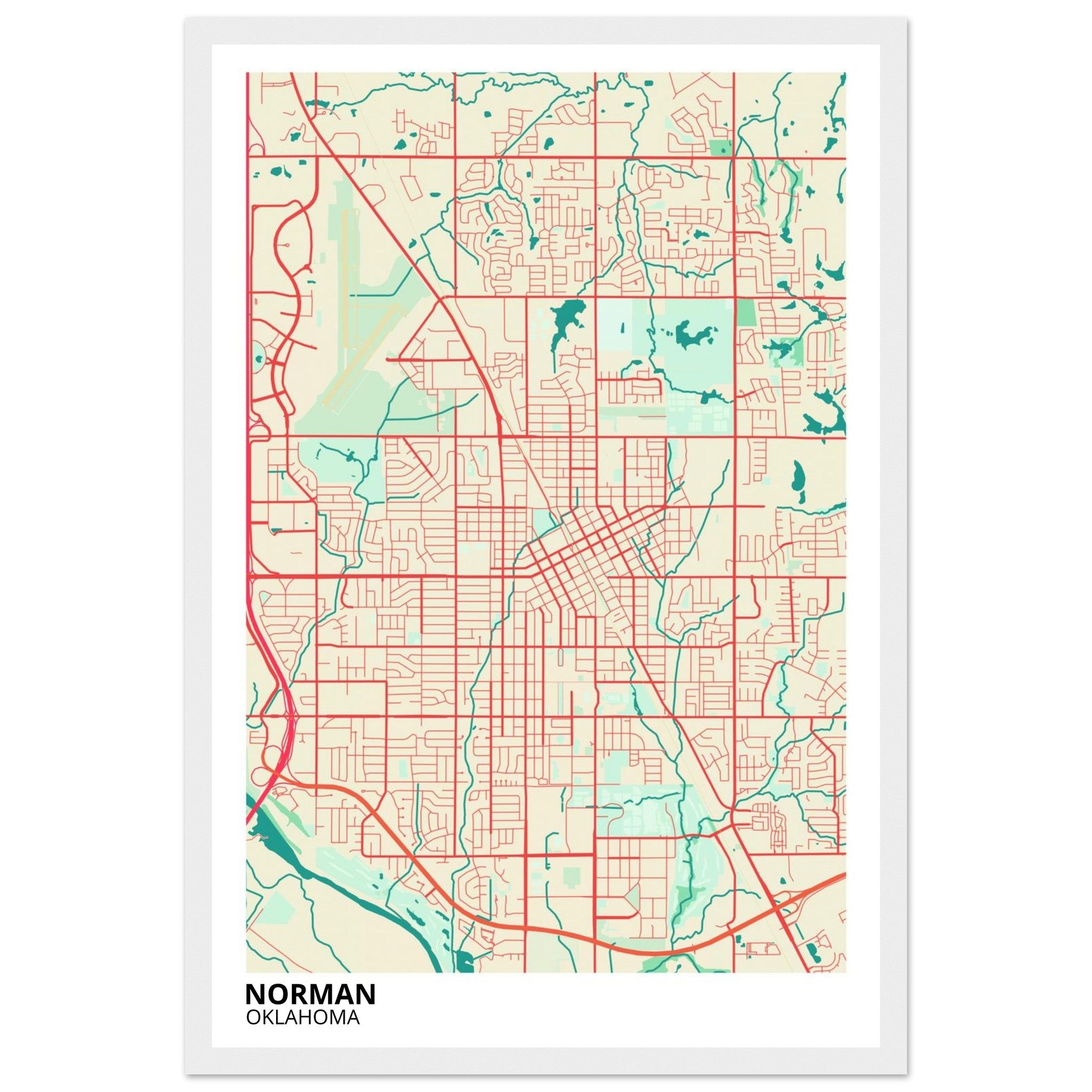 Norman Oklahoma City Map Poster | Custom Map Art Print - Ink And Atlas