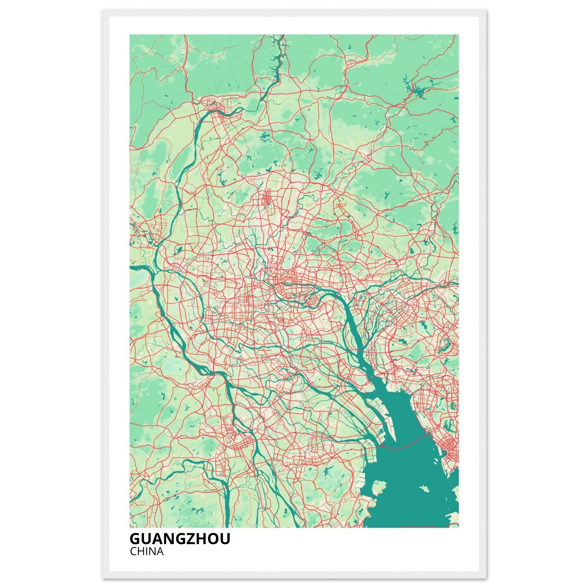guangzhou china map poster print