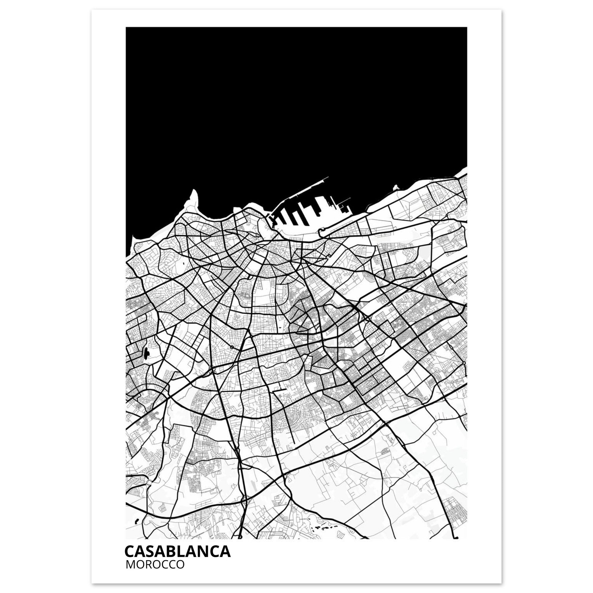 Casablanca Morocco City Map Poster | Custom Map Art Print - Ink And Atlas