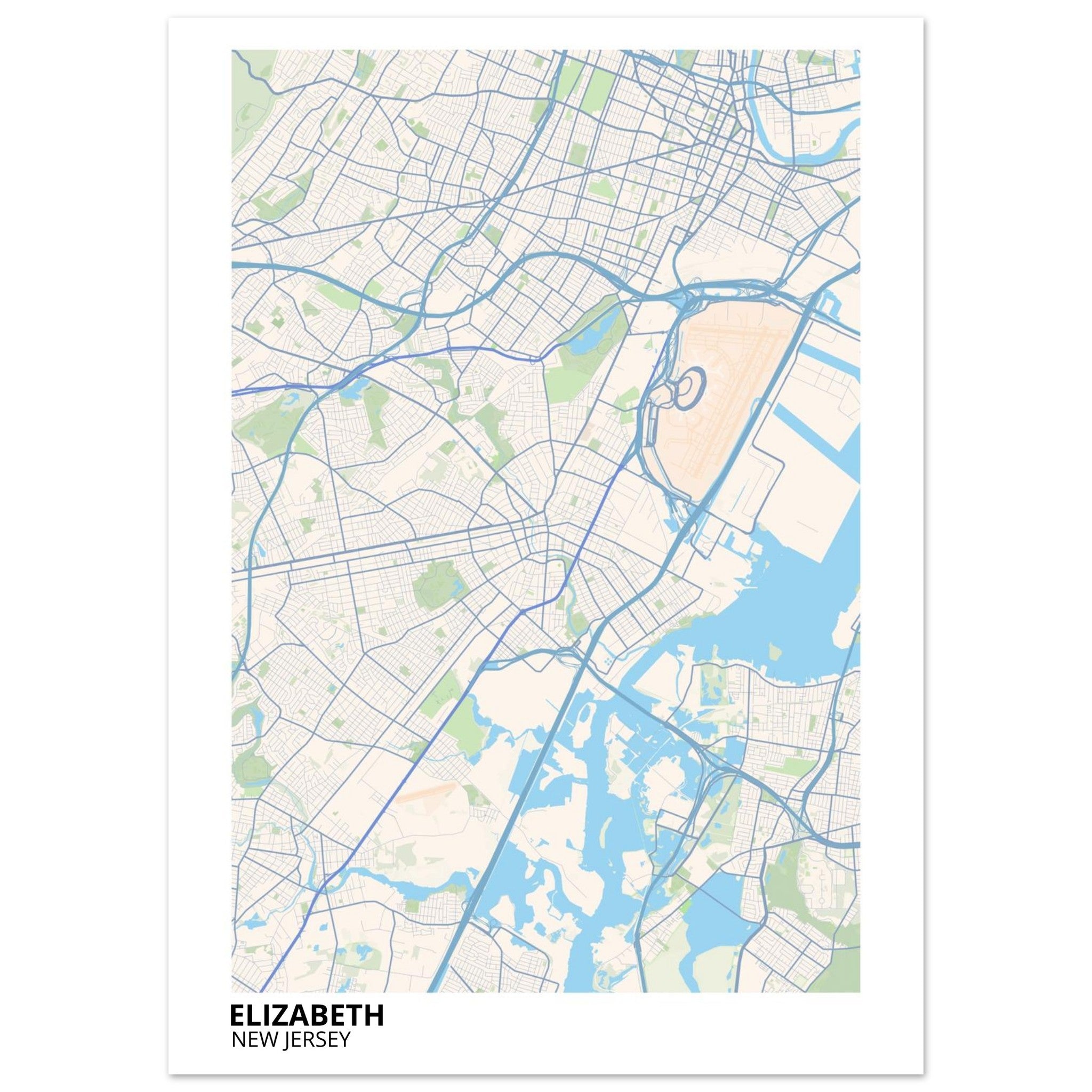 Elizabeth New Jersey City Map Poster | Custom Map Art Print - Ink And Atlas